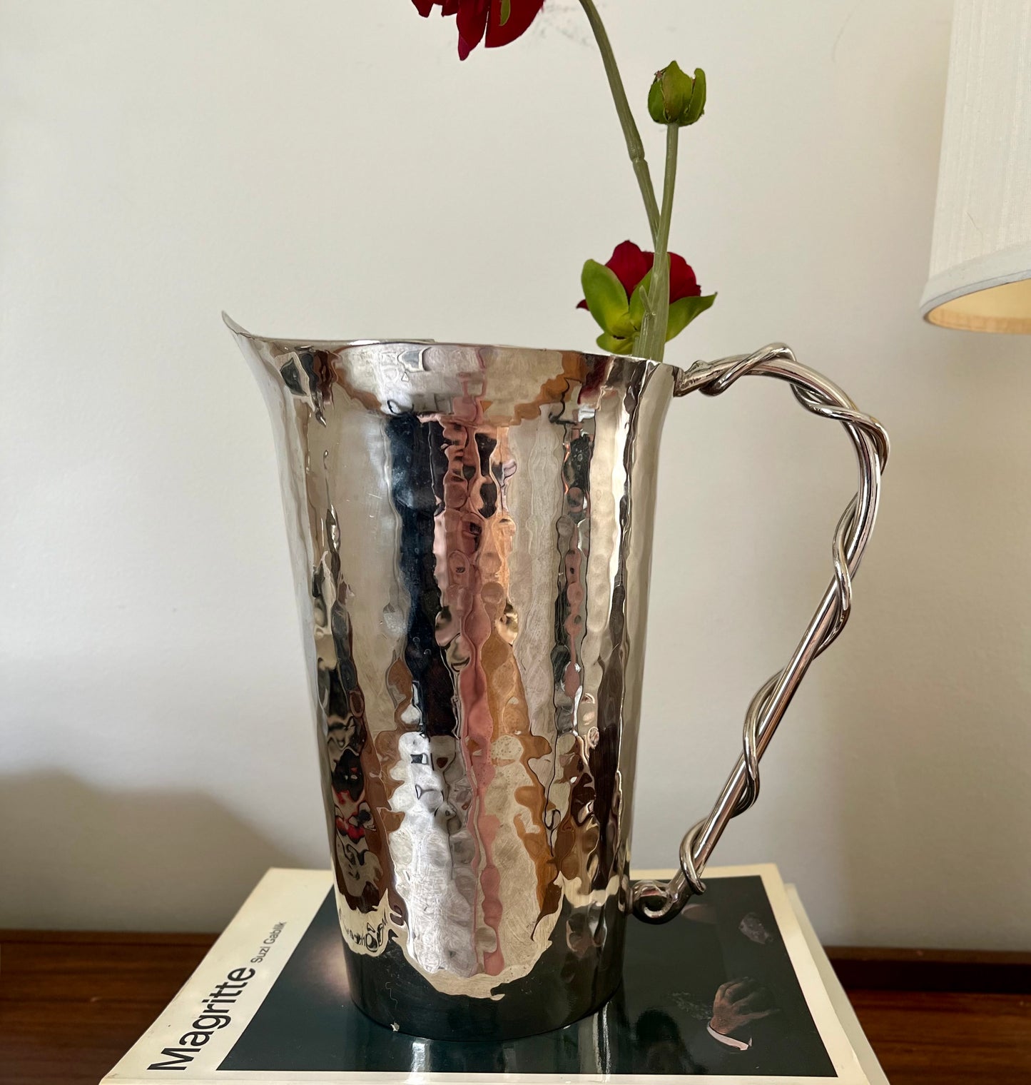 Vintage Hammered Chrome Pitcher with Sculptural Handle