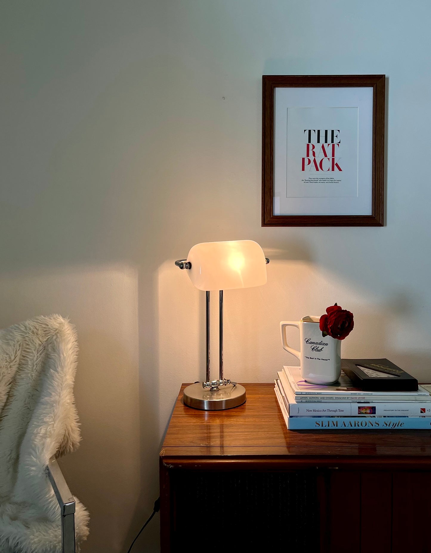 Vintage White Glass Banker’s Lamp – Midcentury Modern Desk Lighting