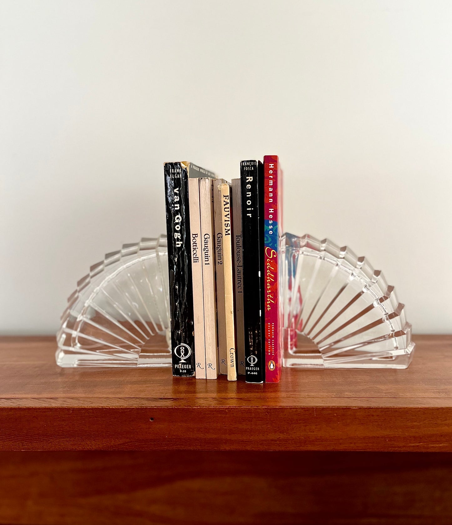 Vintage Cristal d’Arques French Crystal Bookends – Art Deco Fan Shell Design (Pair)