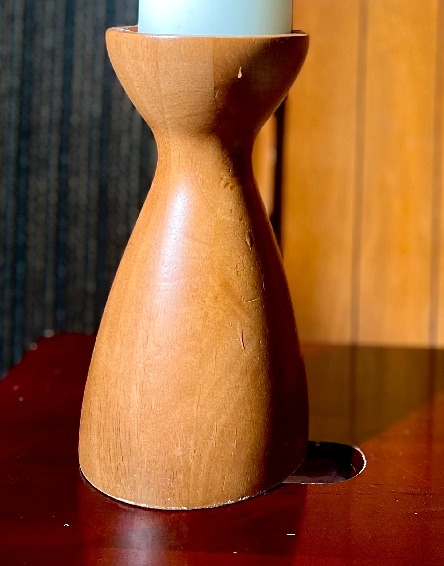 Sculpted Midcentury Teak Candle Holder