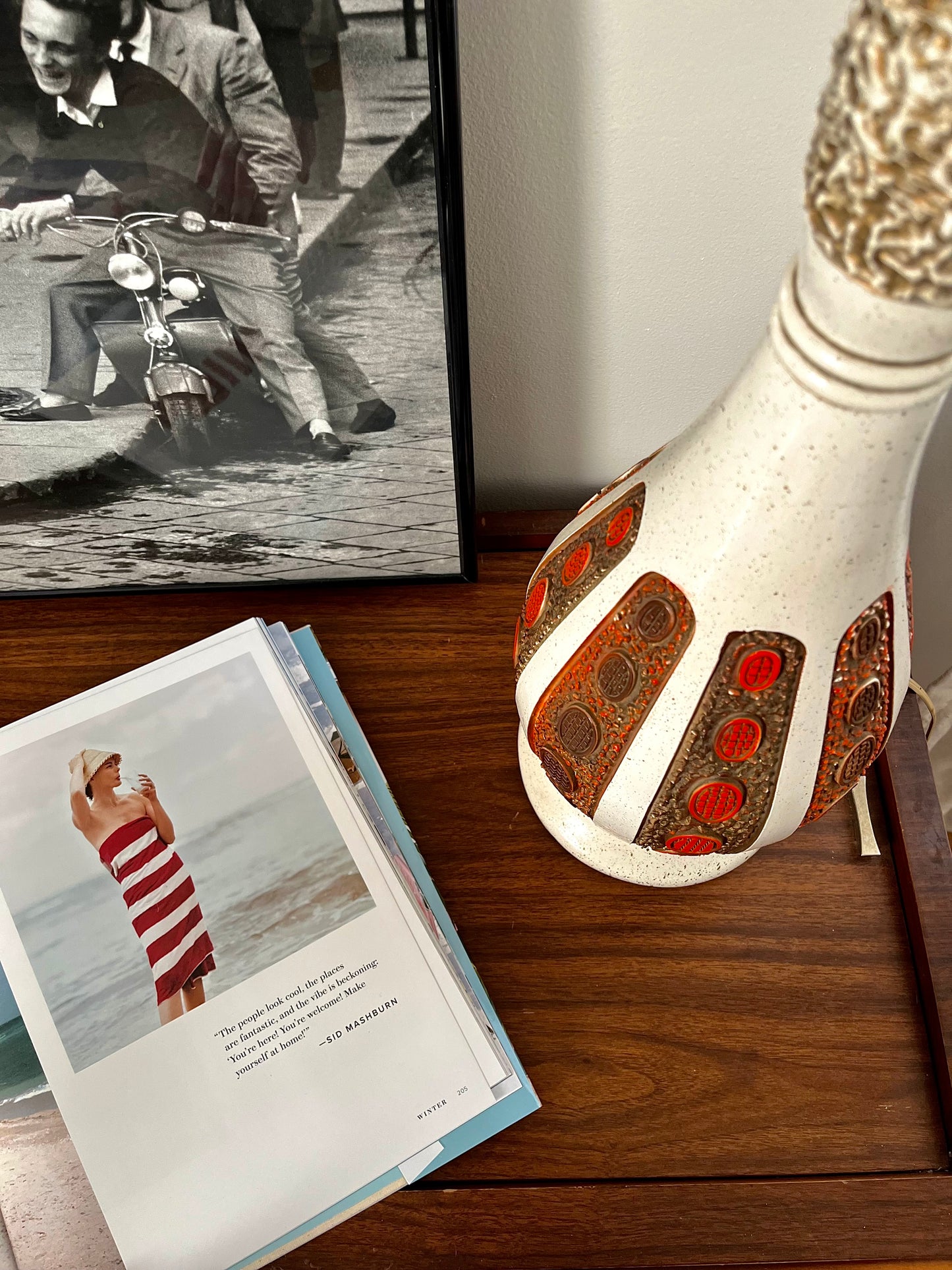 Tall Midcentury 31" Orange Brown & Speckled White Table Lamp