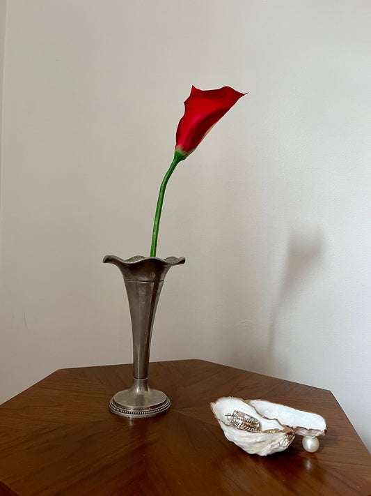 Antique Pewter Bud Vase With Scalloped Rim