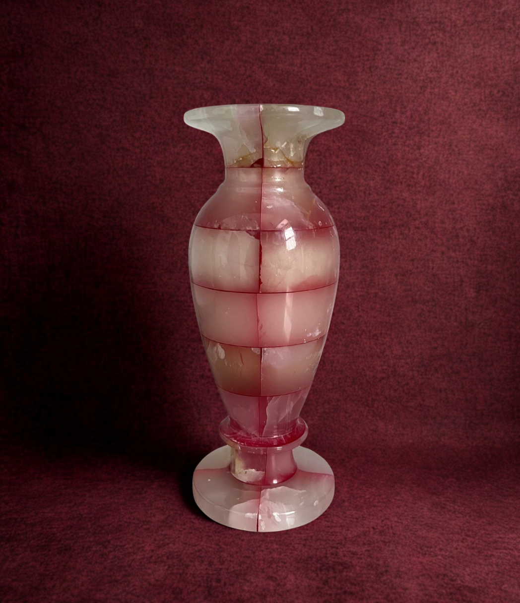 Vintage Pink Onyx Hand-Carved Bud Vase