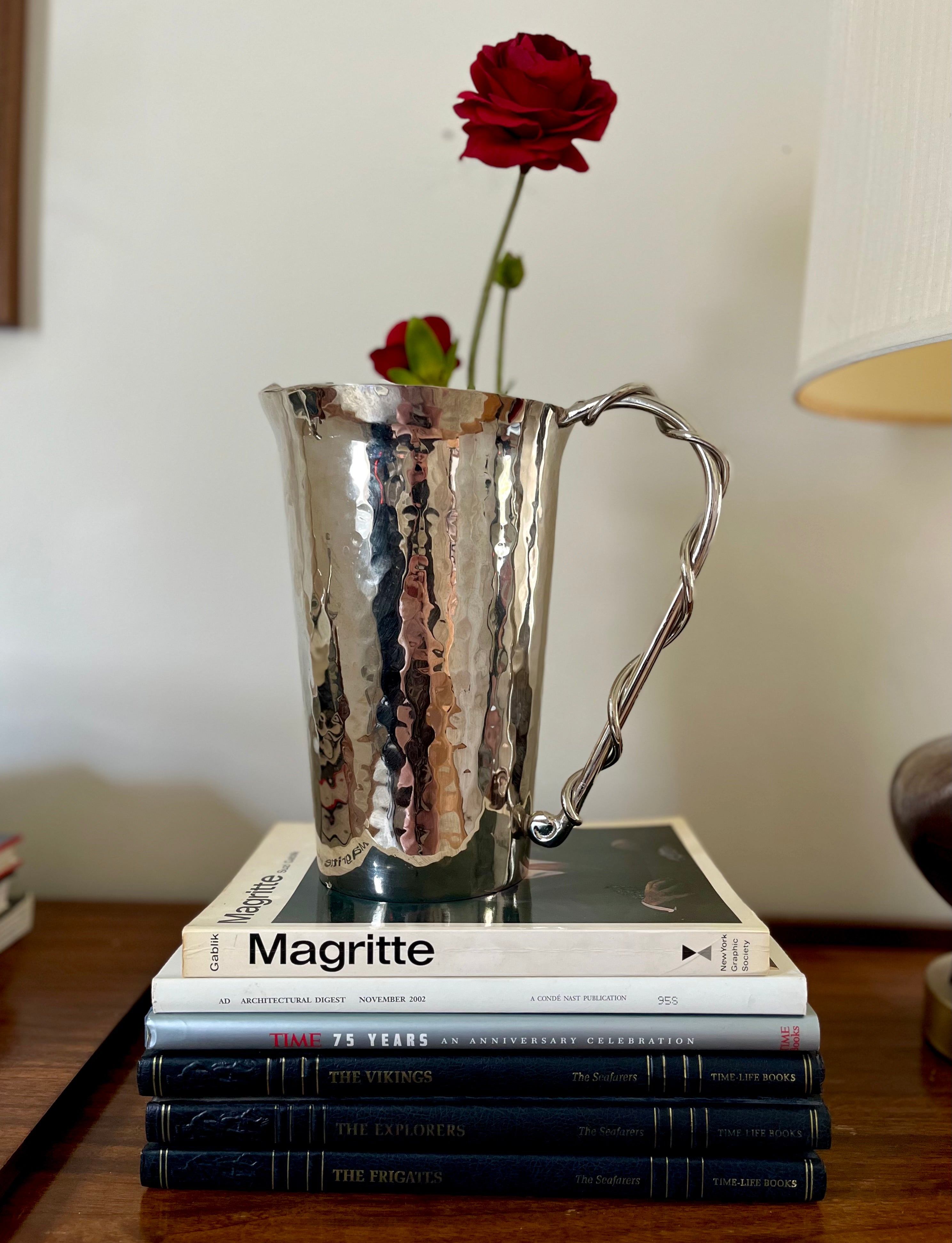 Vintage Hammered Chrome Pitcher with Sculptural Handle