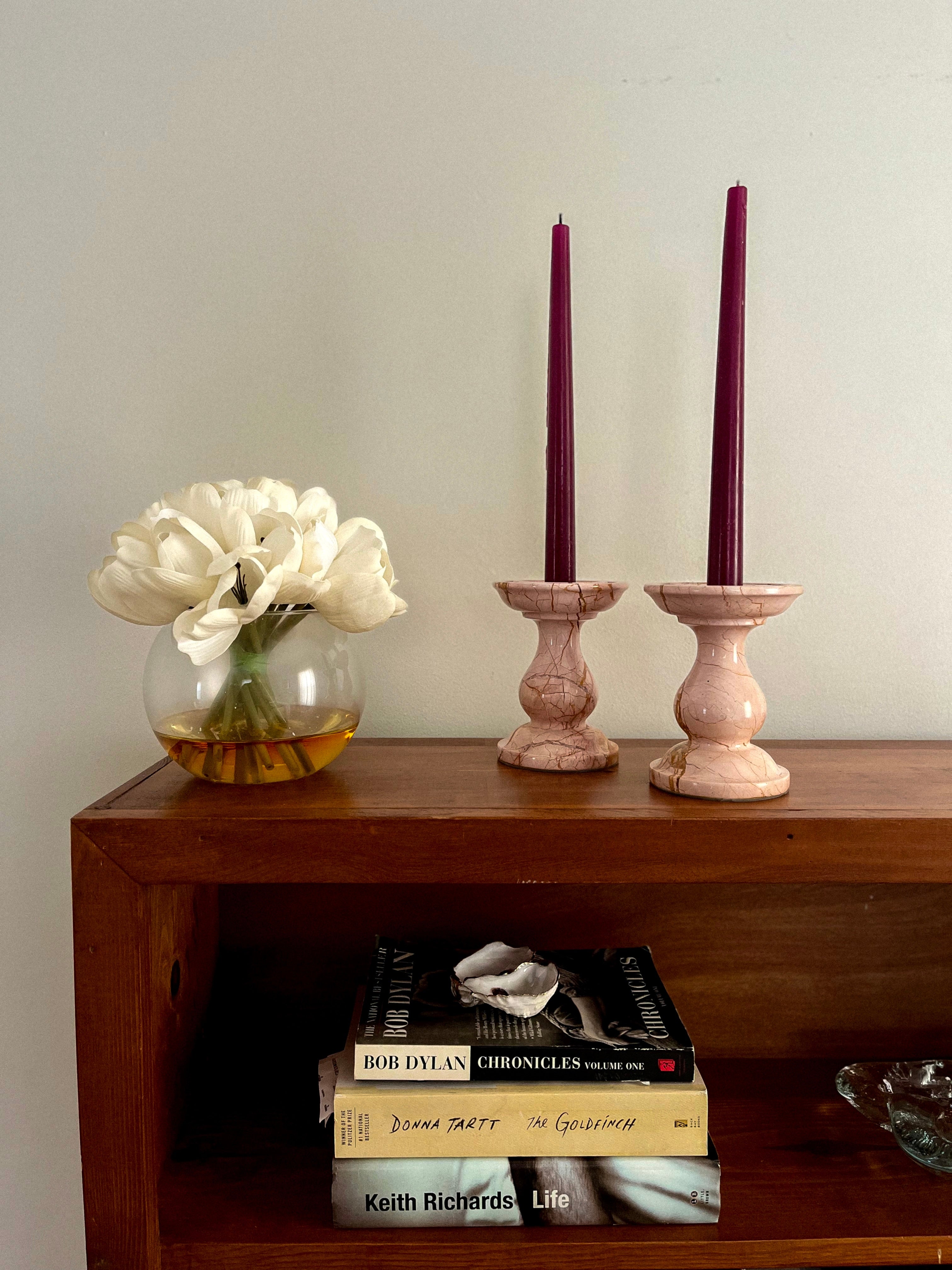 Elegant Pink Marble Tapered Candle Holders
