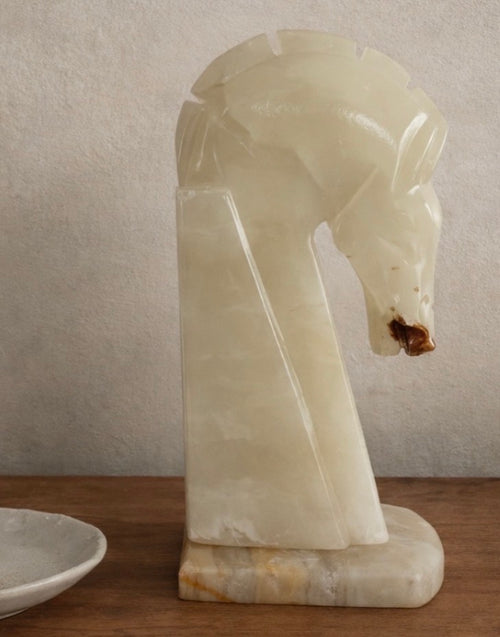 1970s Italian Alabaster Horse Head Bookend