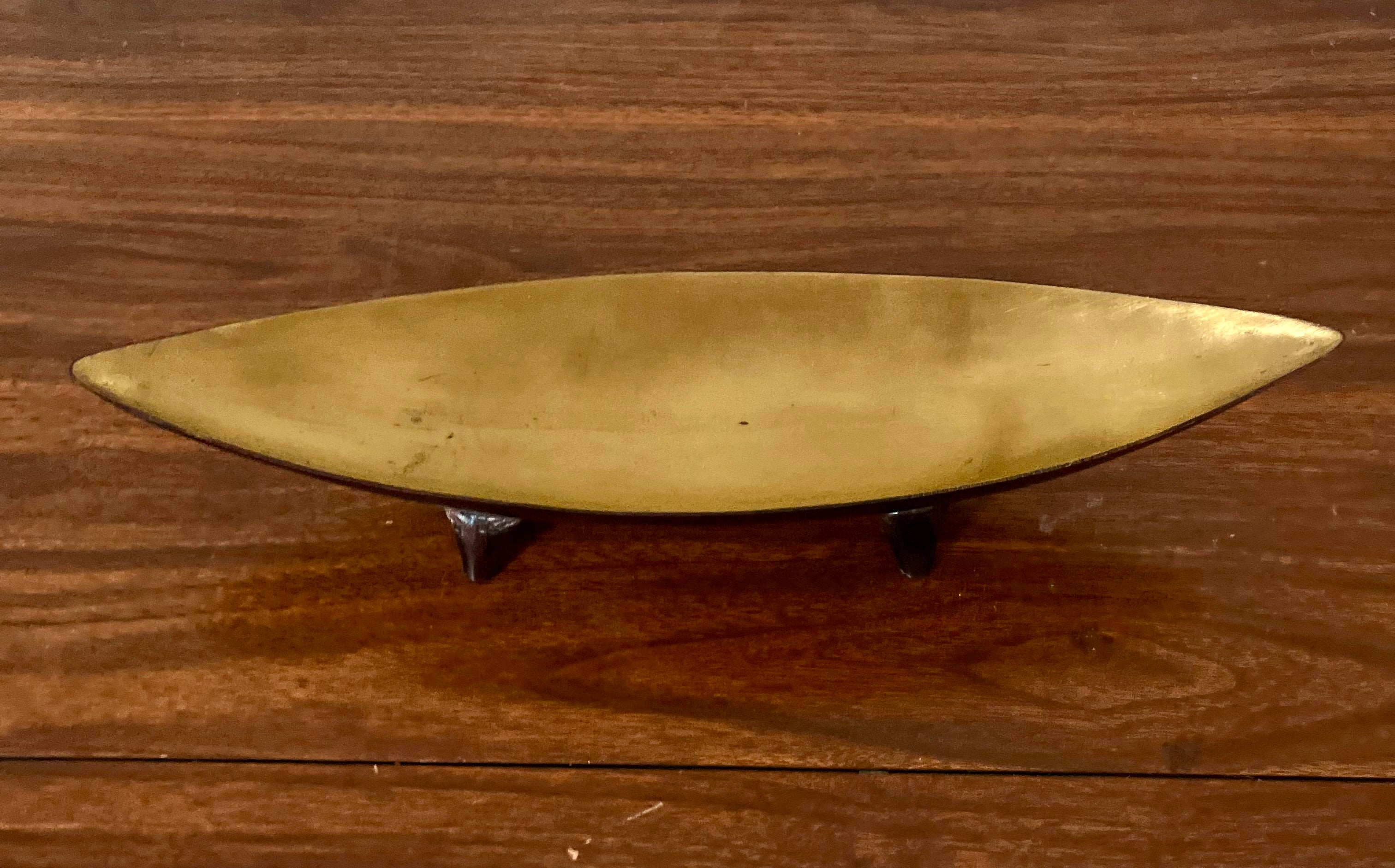 Mid Century Brass Canoe Dish on Tripod Feet by Z Gallerie