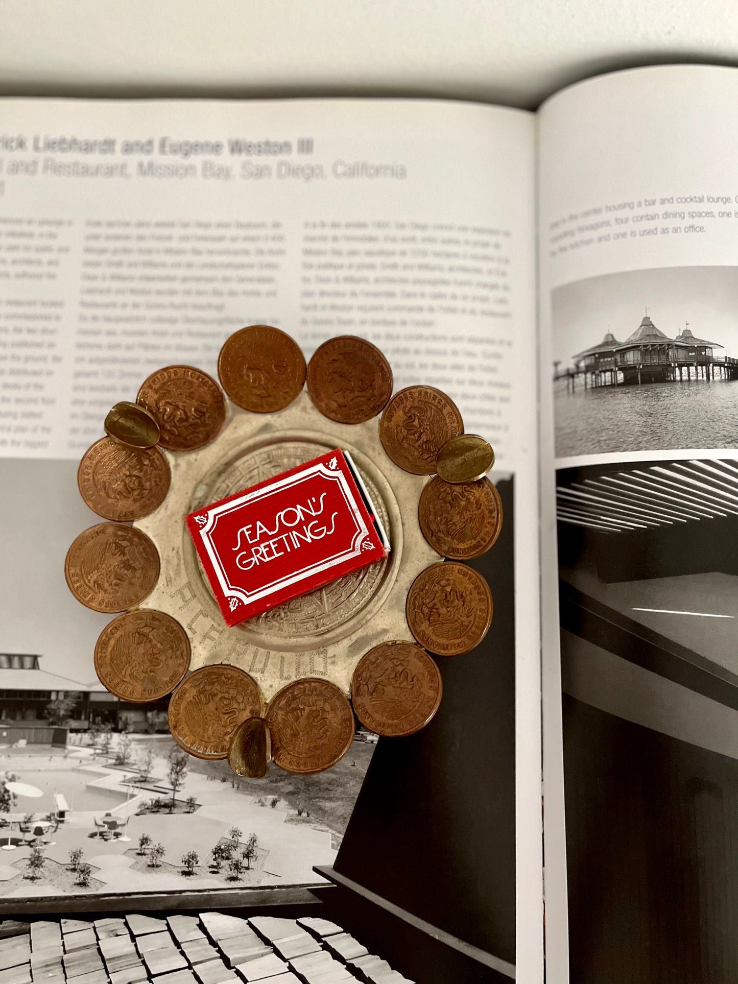 Vintage Mexican Coin Dish with Aztec Calendar Center