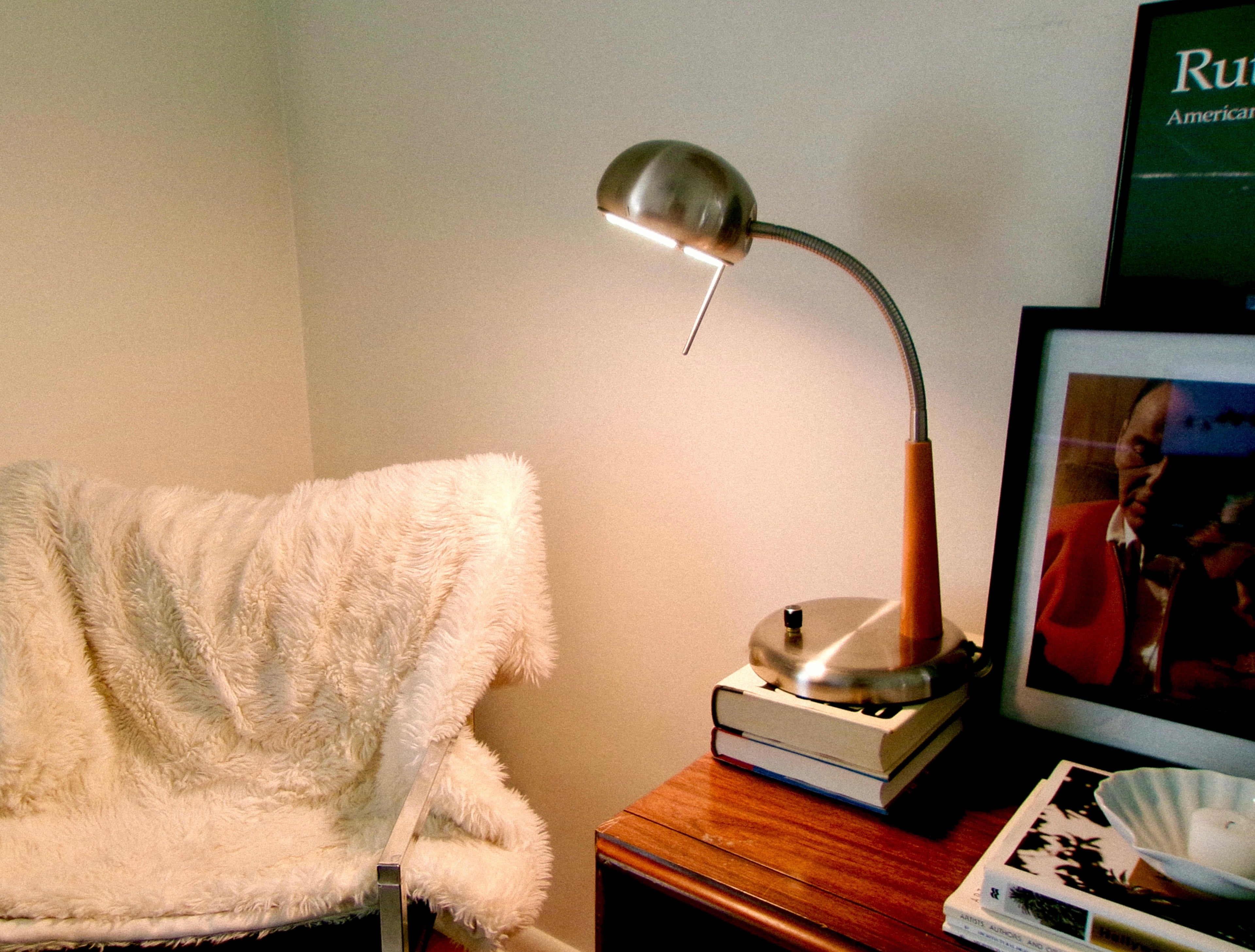 Vintage Chrome Table Lamp With Wood Neck