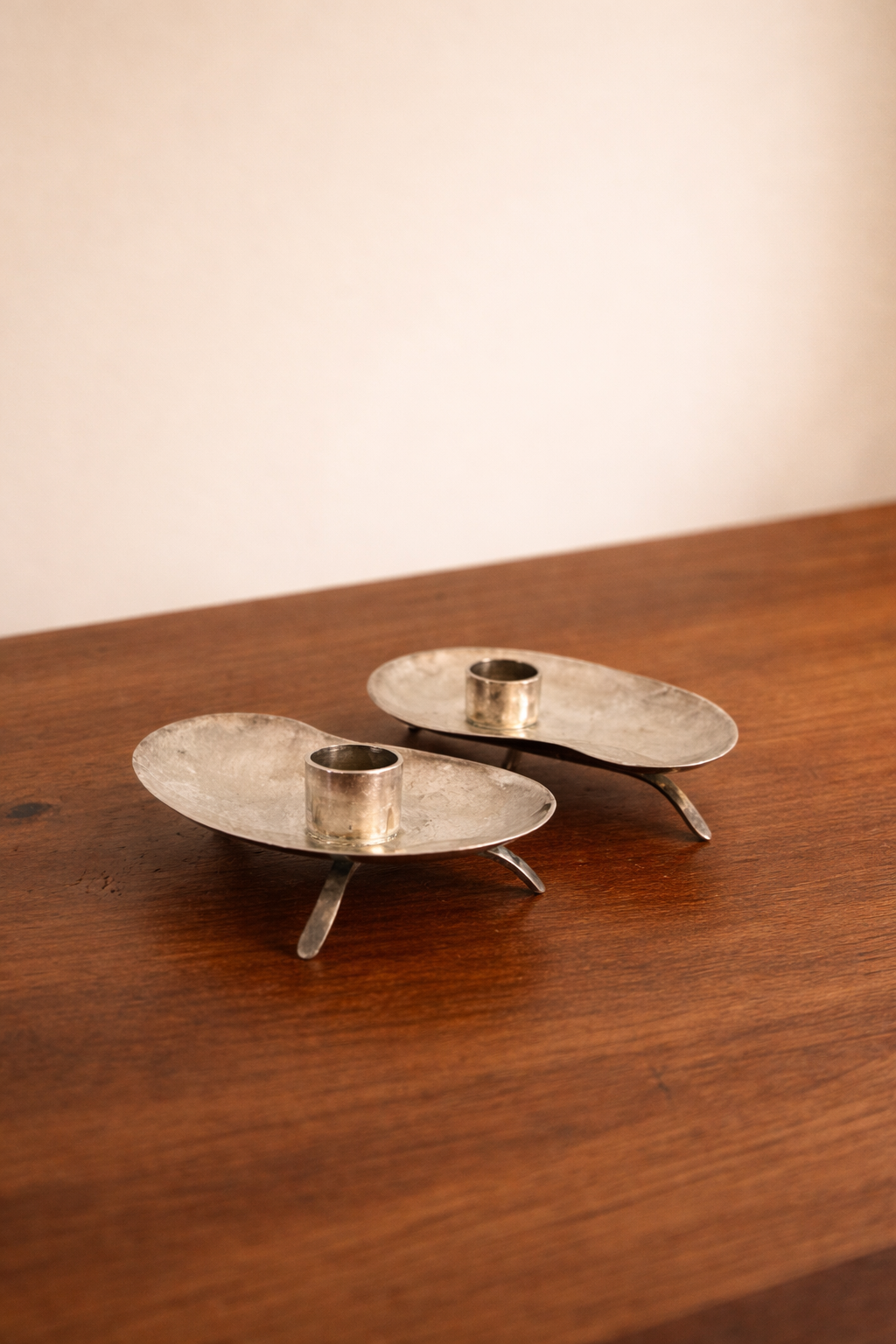 Vintage Danish Modern Silver-Plated Candle Holders | Midcentury Minimalist Pair