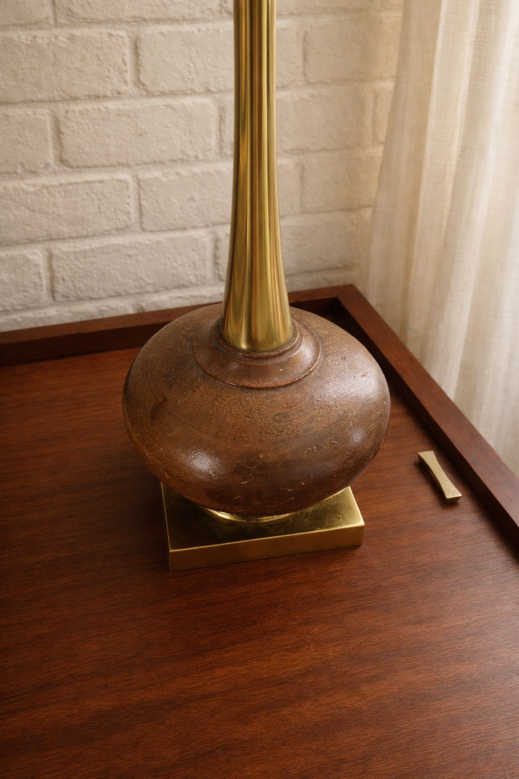 Pair of 1960s Midcentury Brass & Walnut Table Lamps