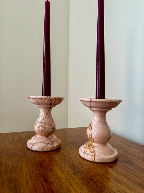 Elegant Pink Marble Tapered Candle Holders