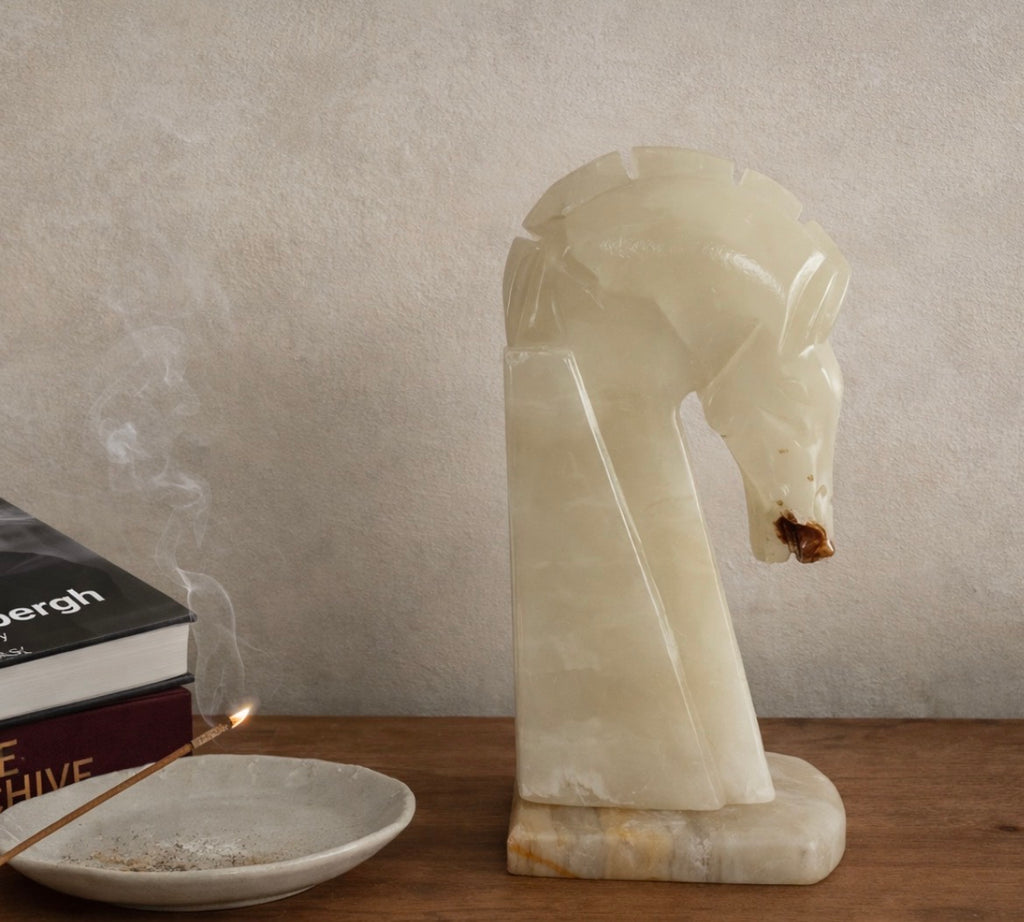 1970s Italian Alabaster Horse Head Bookend