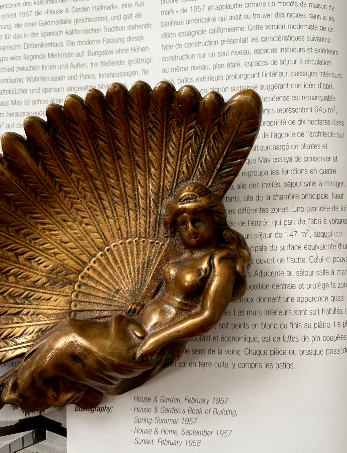 Vintage Bronze Fan Goddess Catchall Trinket Dish – Signed F. Belmonte