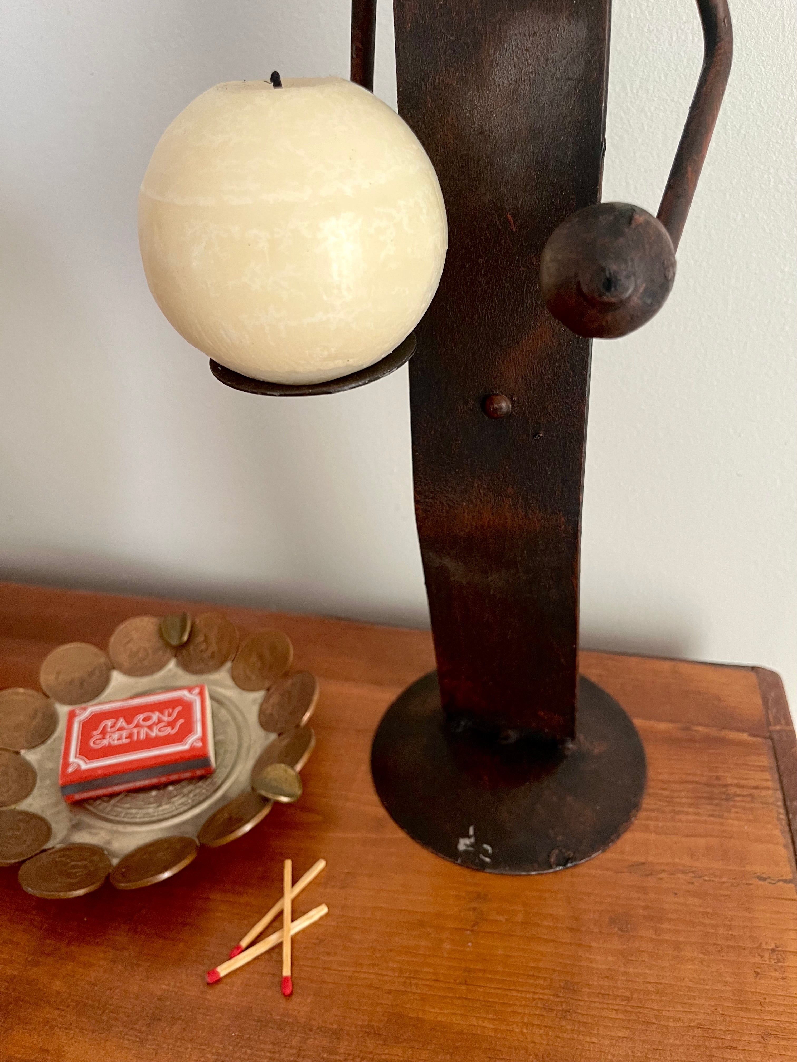 Vintage Brutalist Iron Figure Candle Holder