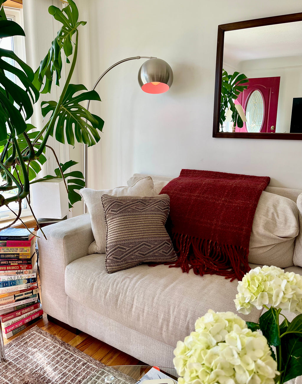 Plaid Wool Throw Blanket – Deep Red Fringe Sofa Accent