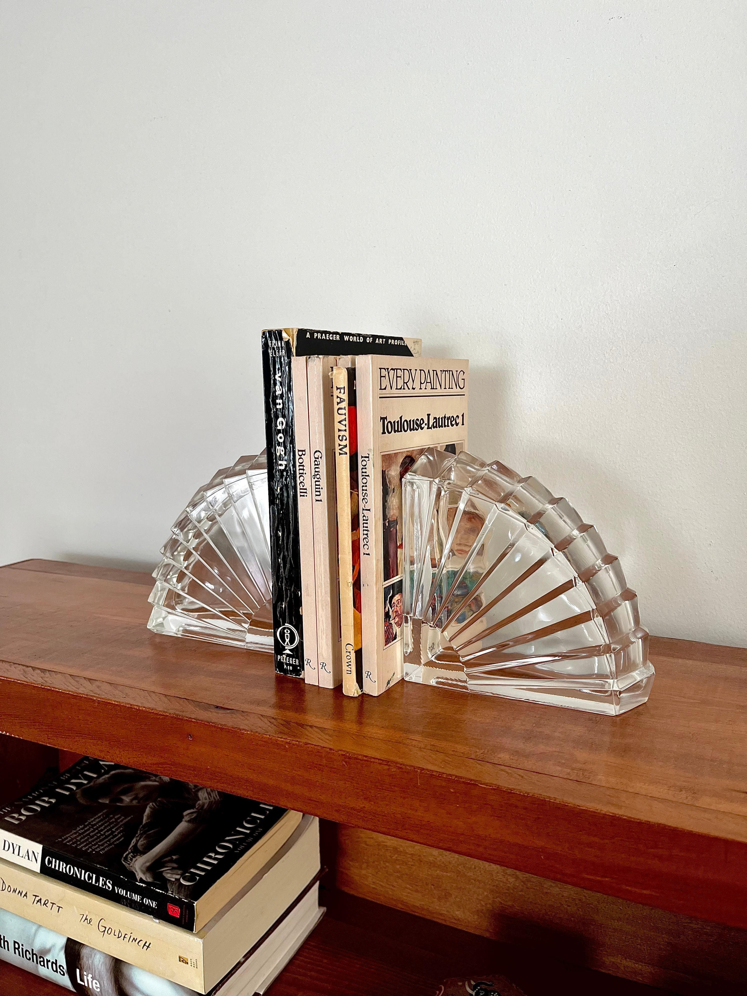 Vintage Cristal d’Arques French Crystal Bookends – Art Deco Fan Shell Design (Pair)