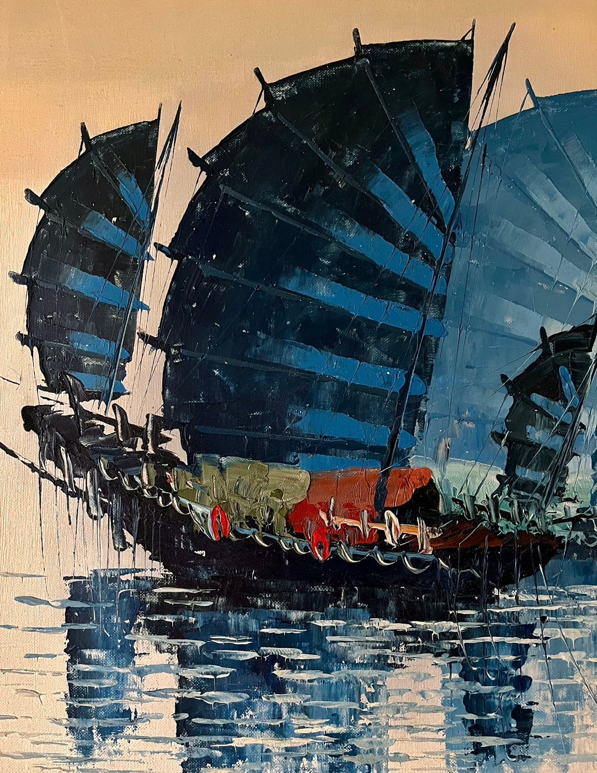 Oversized Midcentury Maritime Painting — Signed P. Wong