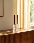 Vintage Lucien Piccard Frosted Crystal Checkerboard Candlestick Holders — Pair
