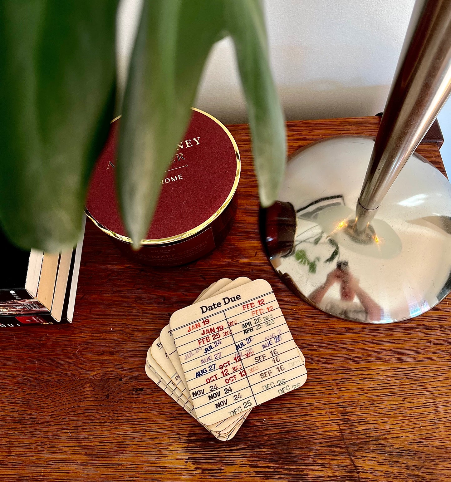 Library Due Date Card Coasters – Set of 6 Retro Book Lover Drink Coasters