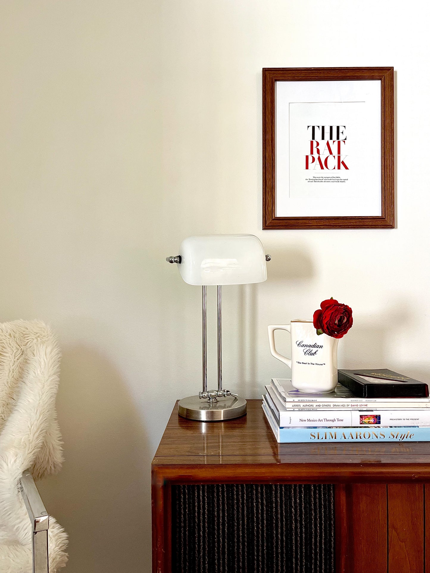 Vintage White Glass Banker’s Lamp – Midcentury Modern Desk Lighting
