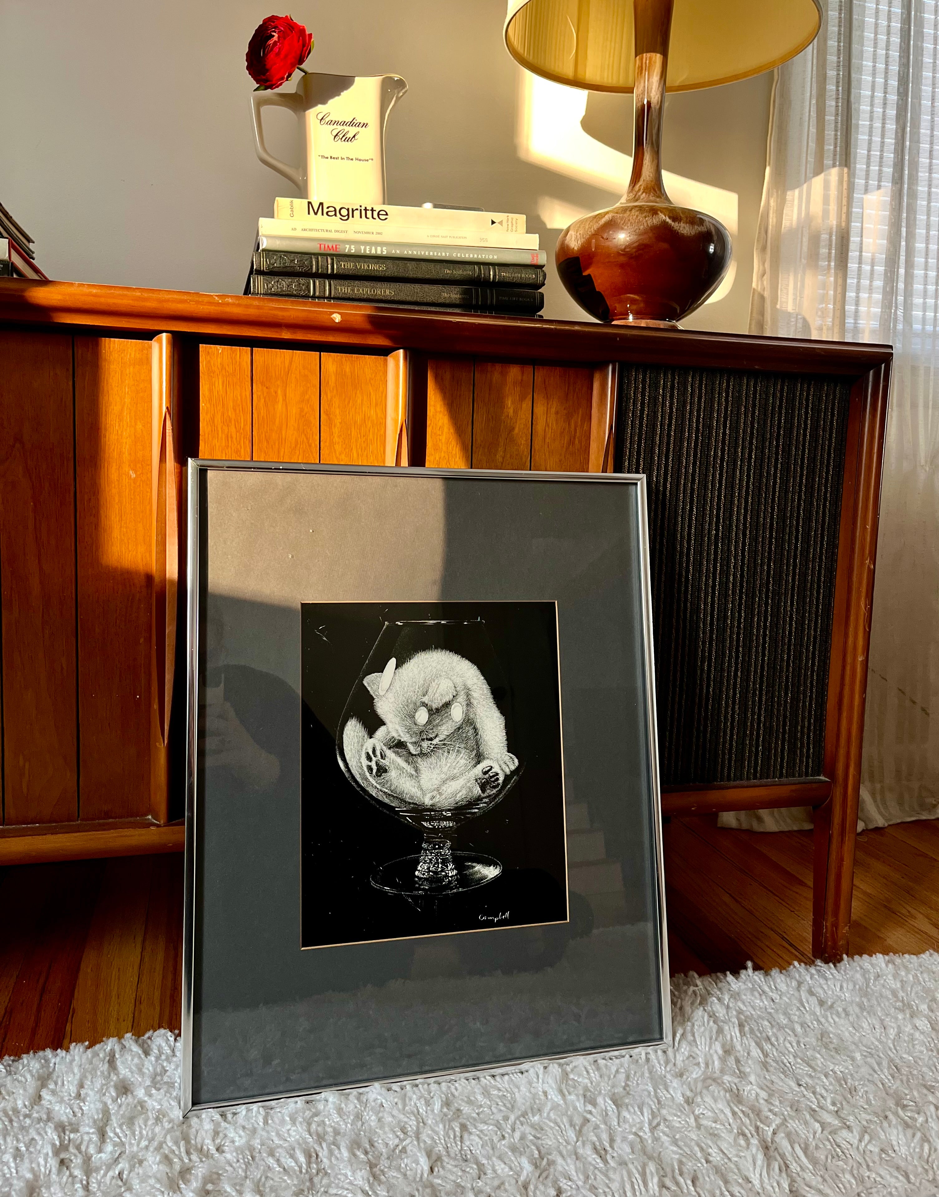 1976 MCM Kitten in Cocktail Glass Art Print