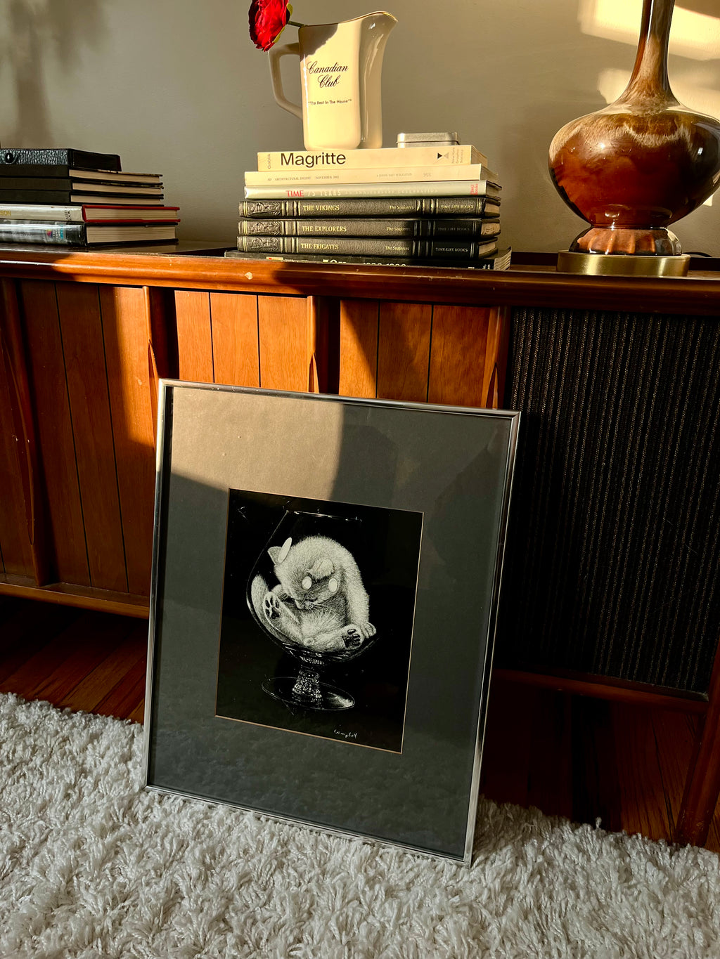 1976 MCM Kitten in Cocktail Glass Art Print