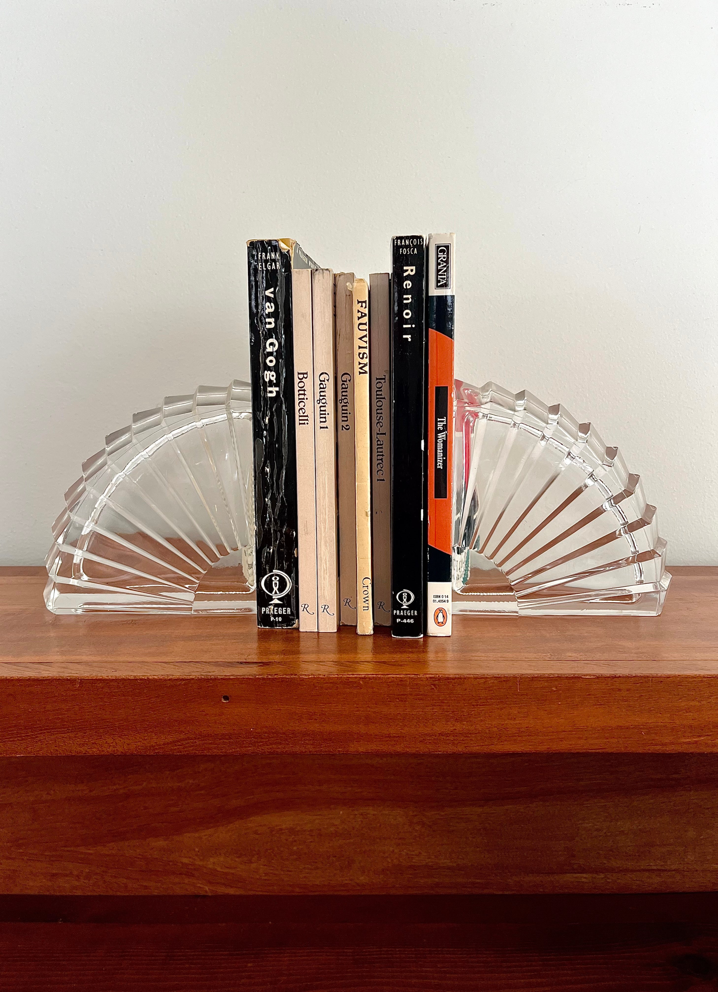 Vintage Cristal d’Arques French Crystal Bookends – Art Deco Fan Shell Design (Pair)