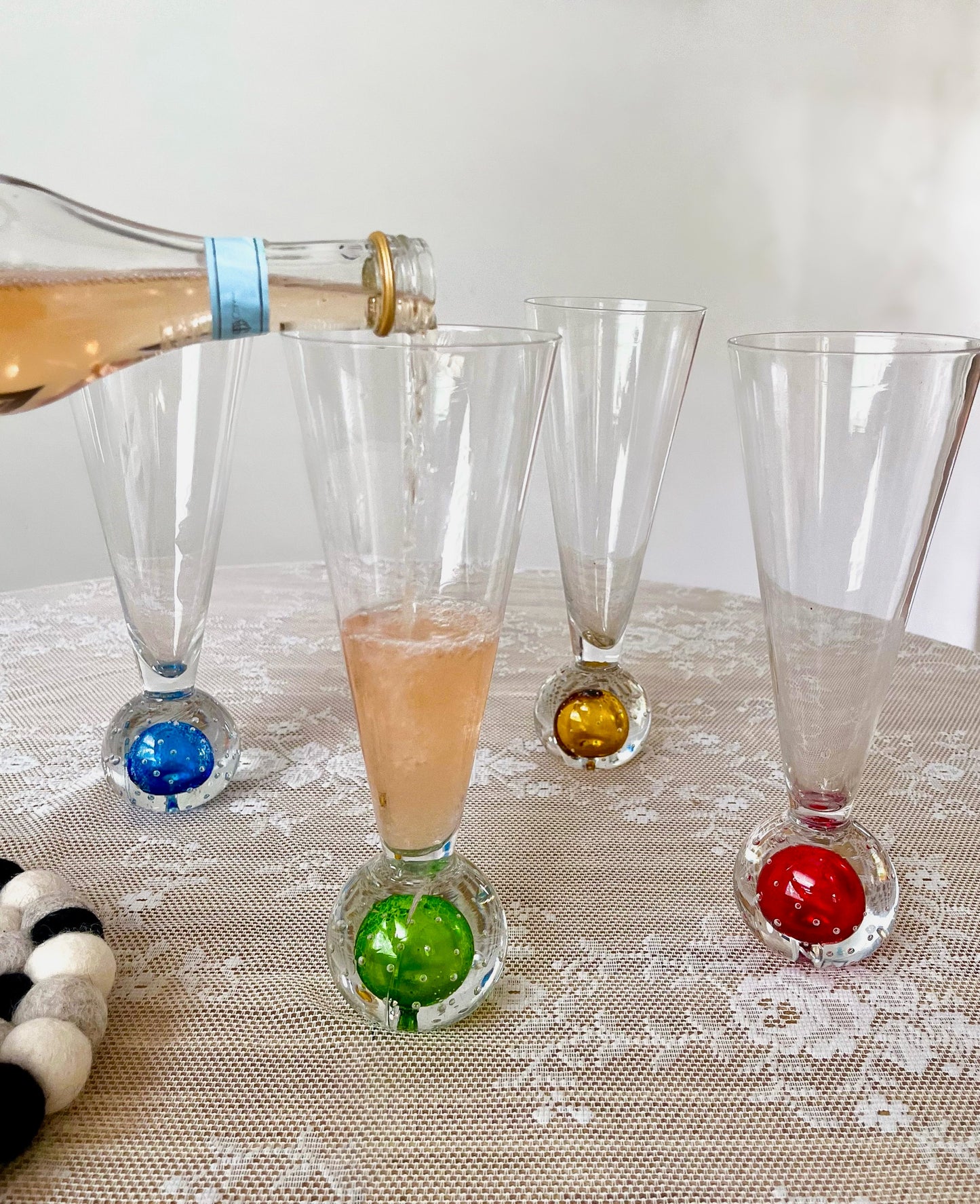 MCM Art Glass Barware Flutes Controlled Bubble Base