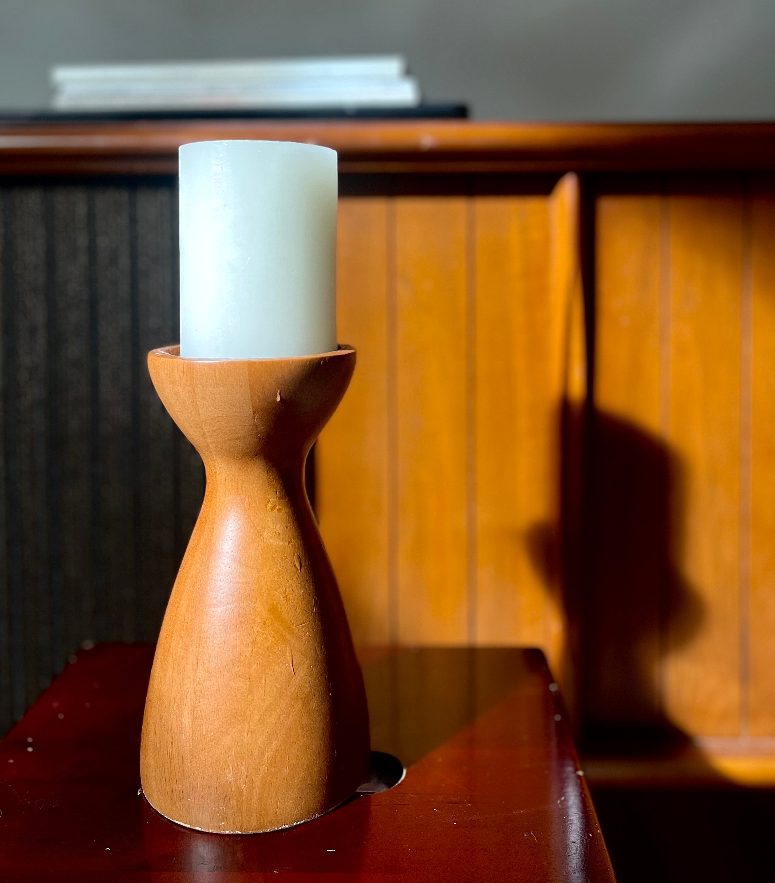 Sculpted Midcentury Teak Candle Holder