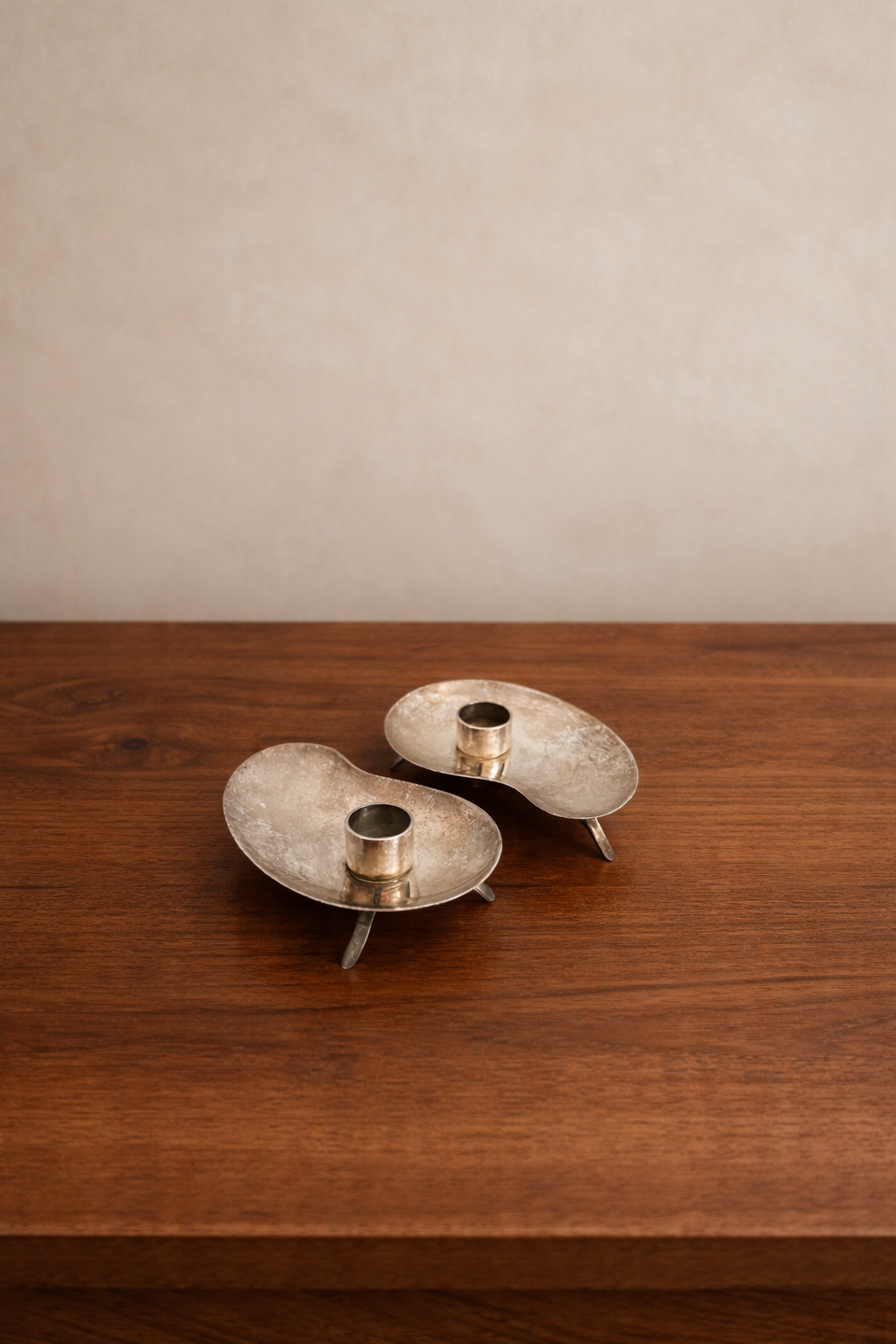 Vintage Danish Modern Silver-Plated Candle Holders | Midcentury Minimalist Pair
