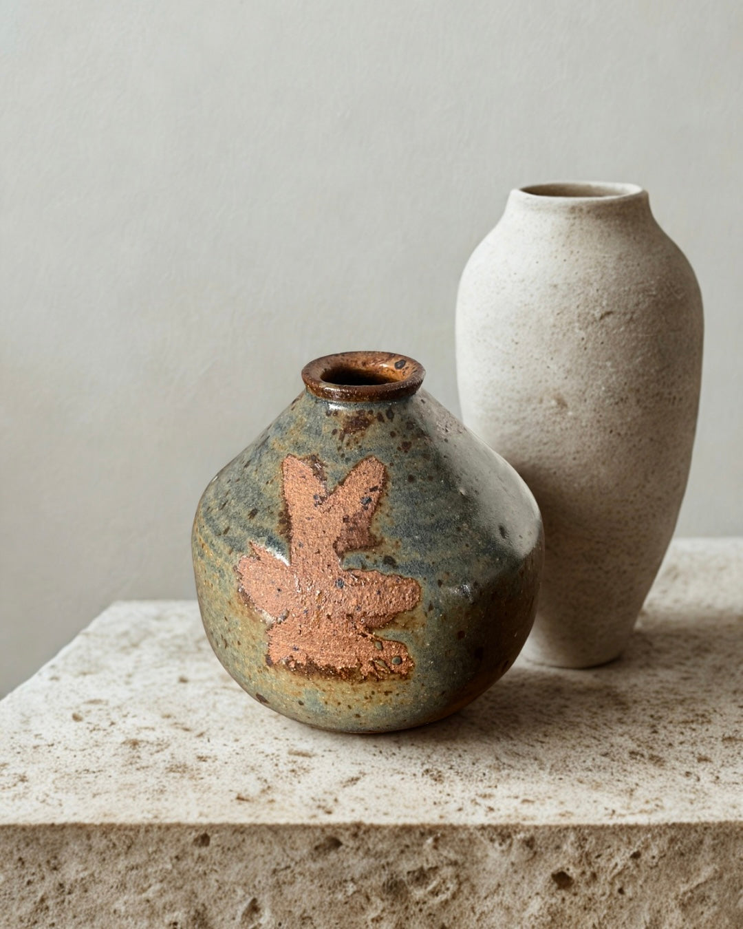 Organic Studio Pottery Vase with Primitive Botanical Mark