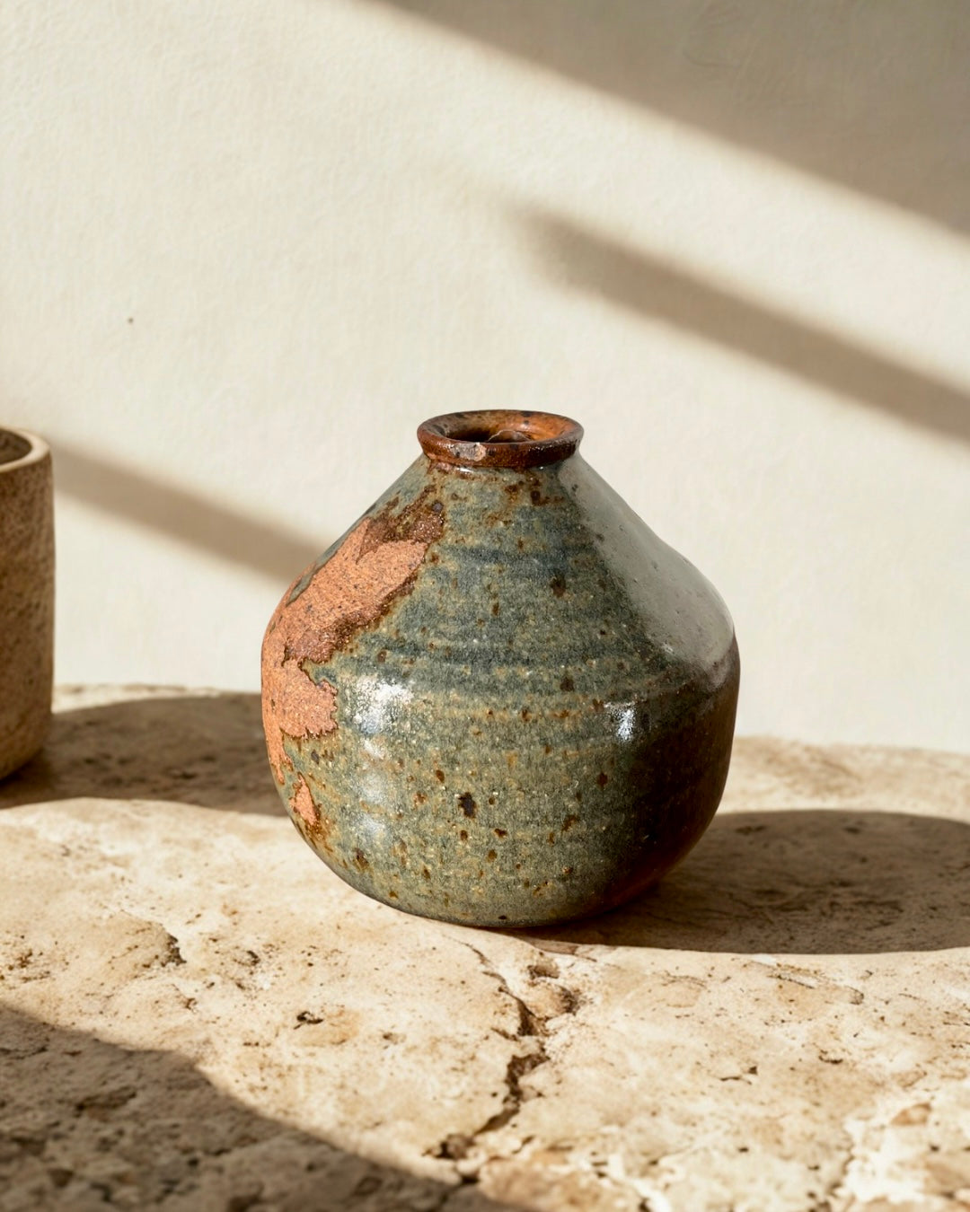 Organic Studio Pottery Vase with Primitive Botanical Mark