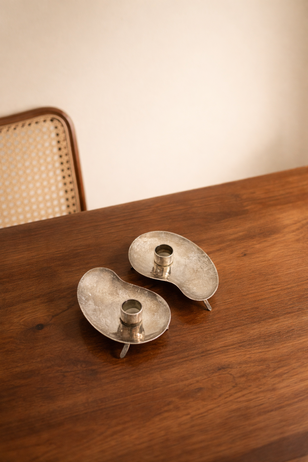 Vintage Danish Modern Silver-Plated Candle Holders | Midcentury Minimalist Pair