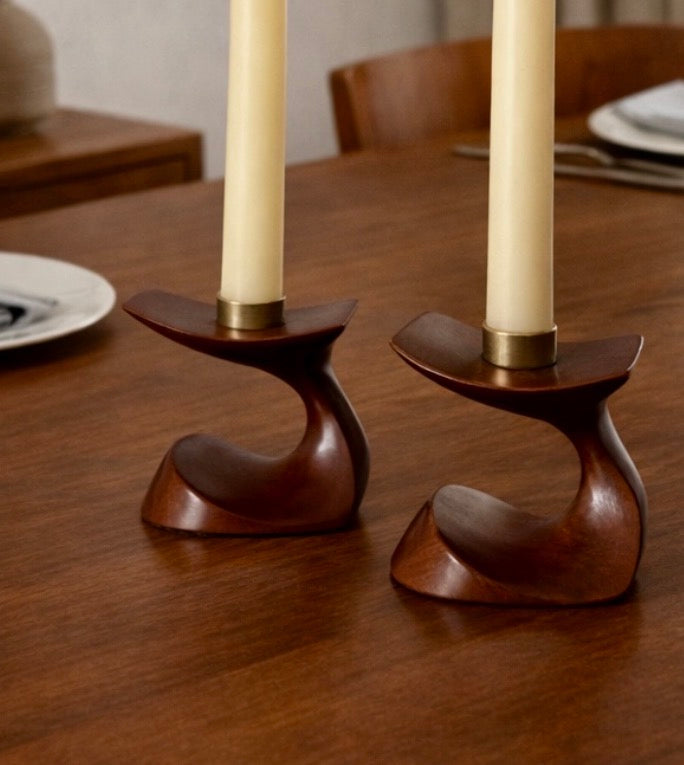 Mid-Century Danish Modern Teak Whale Shaped Candle Holders – Pair