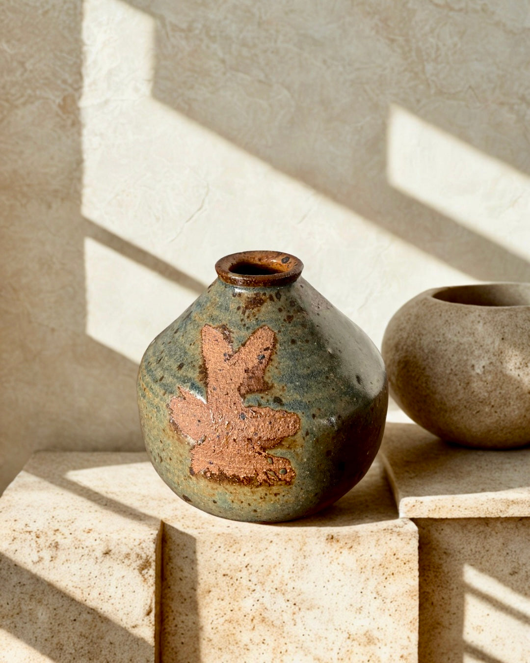 Organic Studio Pottery Vase with Primitive Botanical Mark