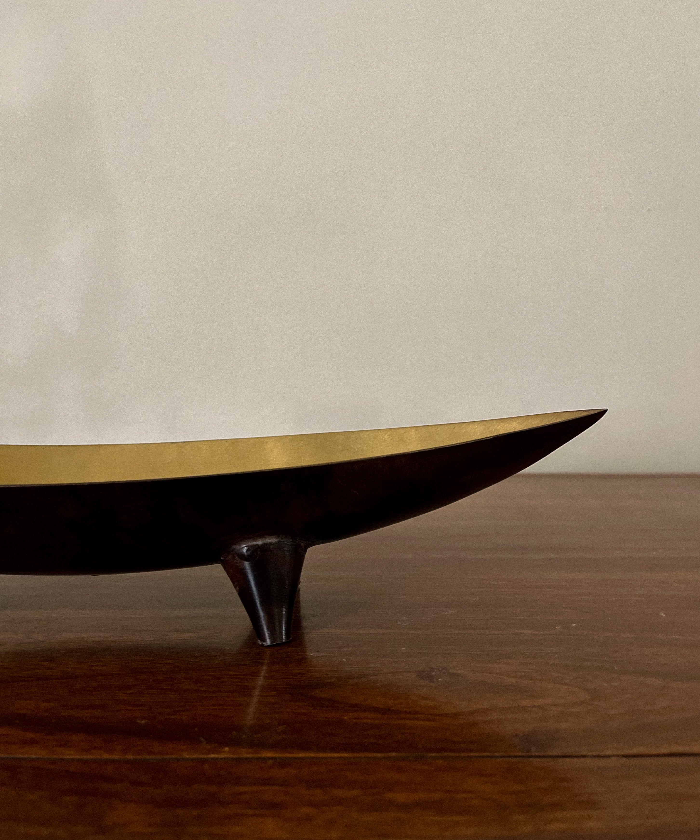 Mid Century Brass Canoe Dish on Tripod Feet by Z Gallerie