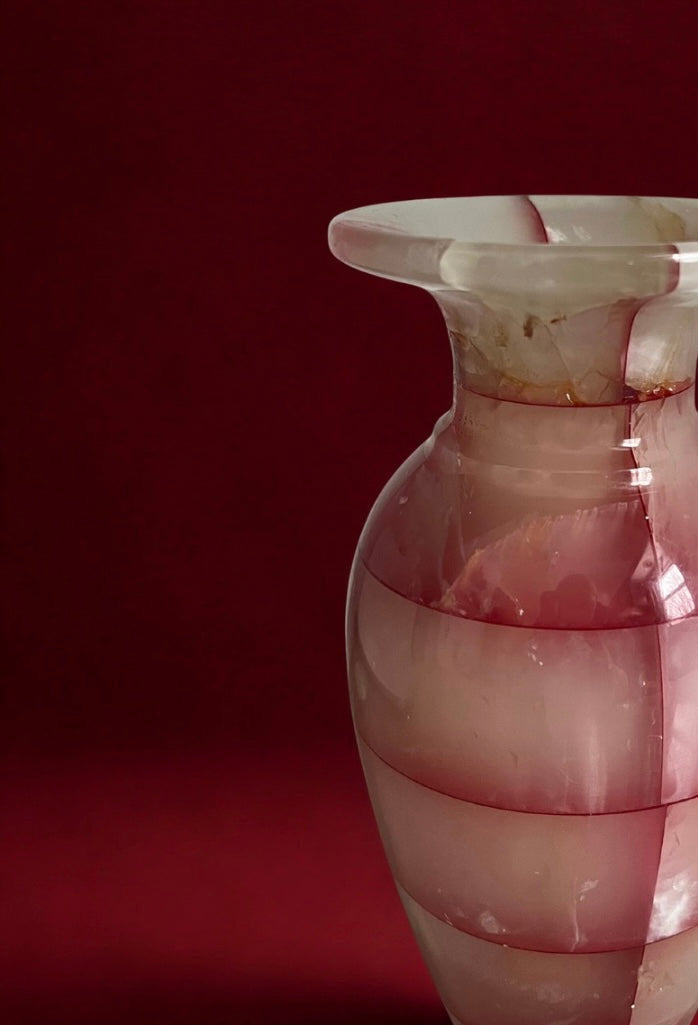 Vintage Pink Onyx Hand-Carved Bud Vase