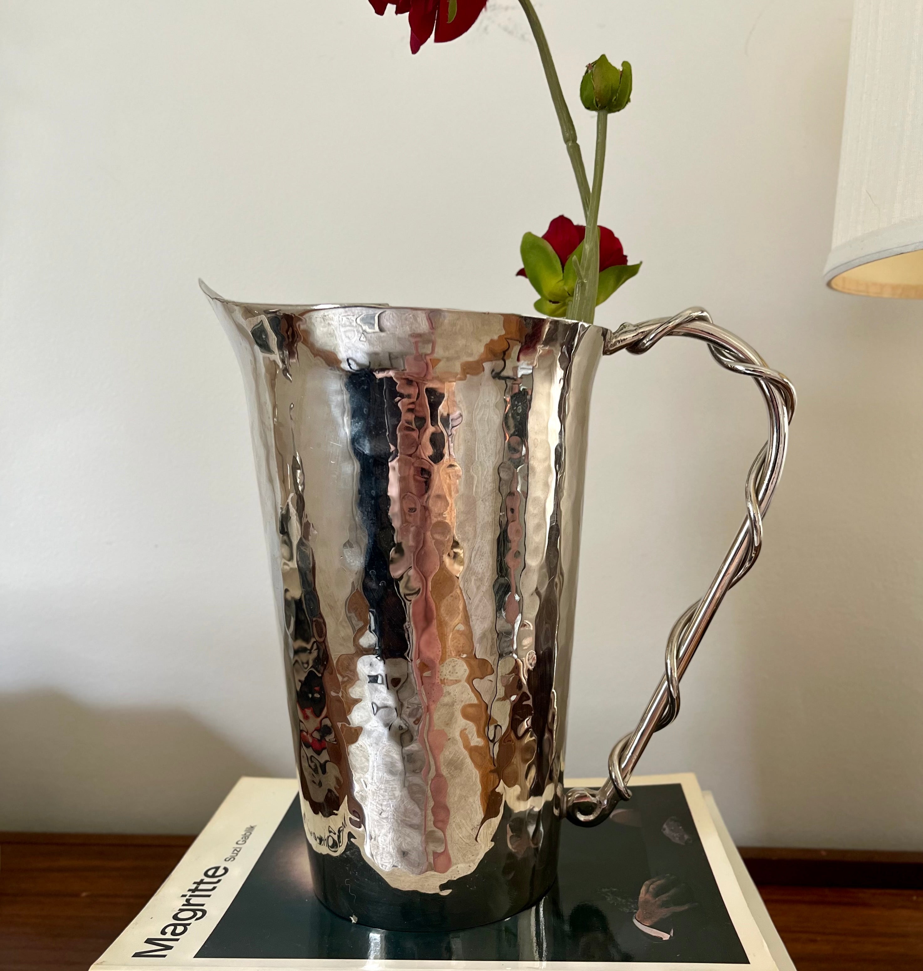 Vintage Hammered Chrome Pitcher with Sculptural Handle