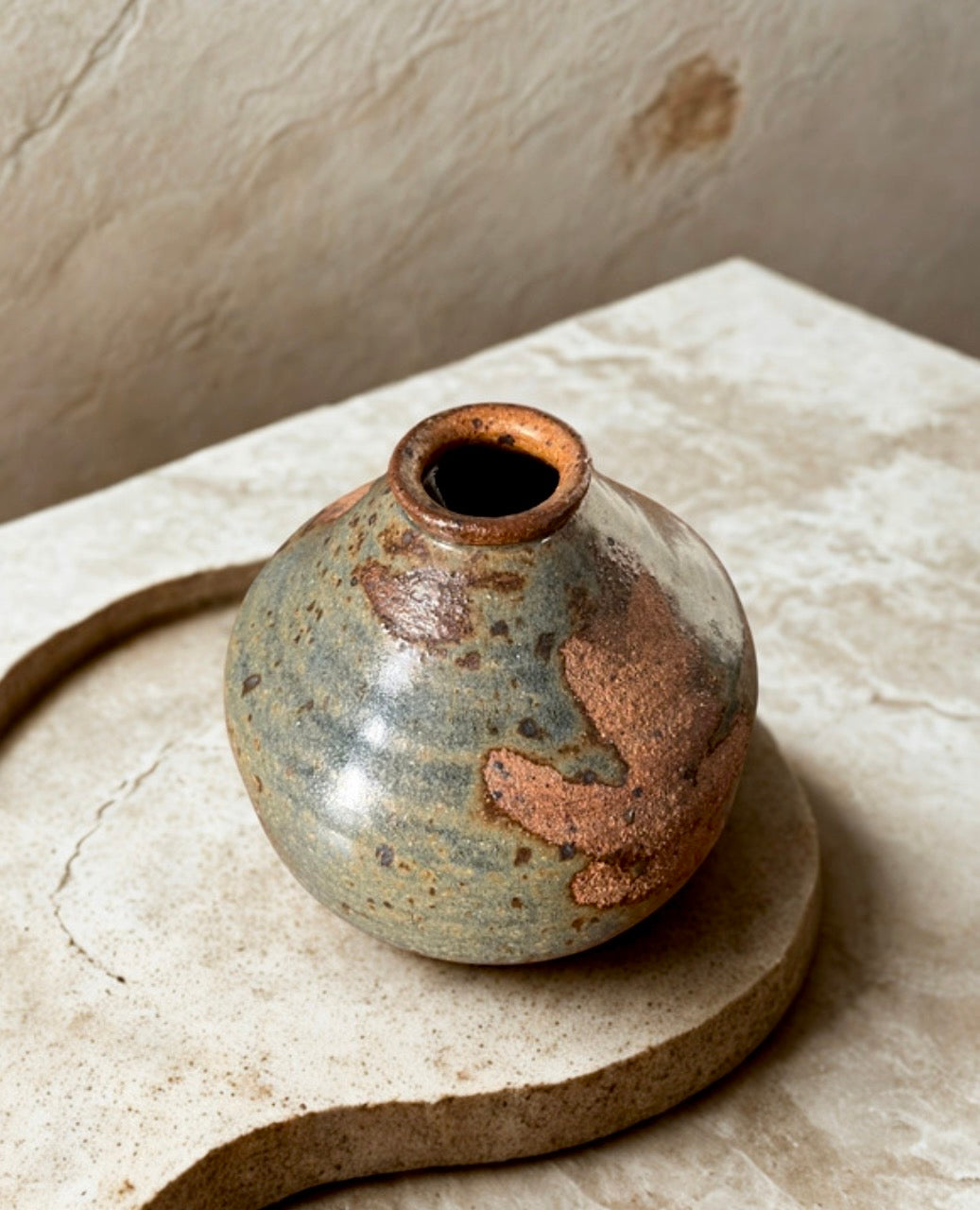 Organic Studio Pottery Vase with Primitive Botanical Mark