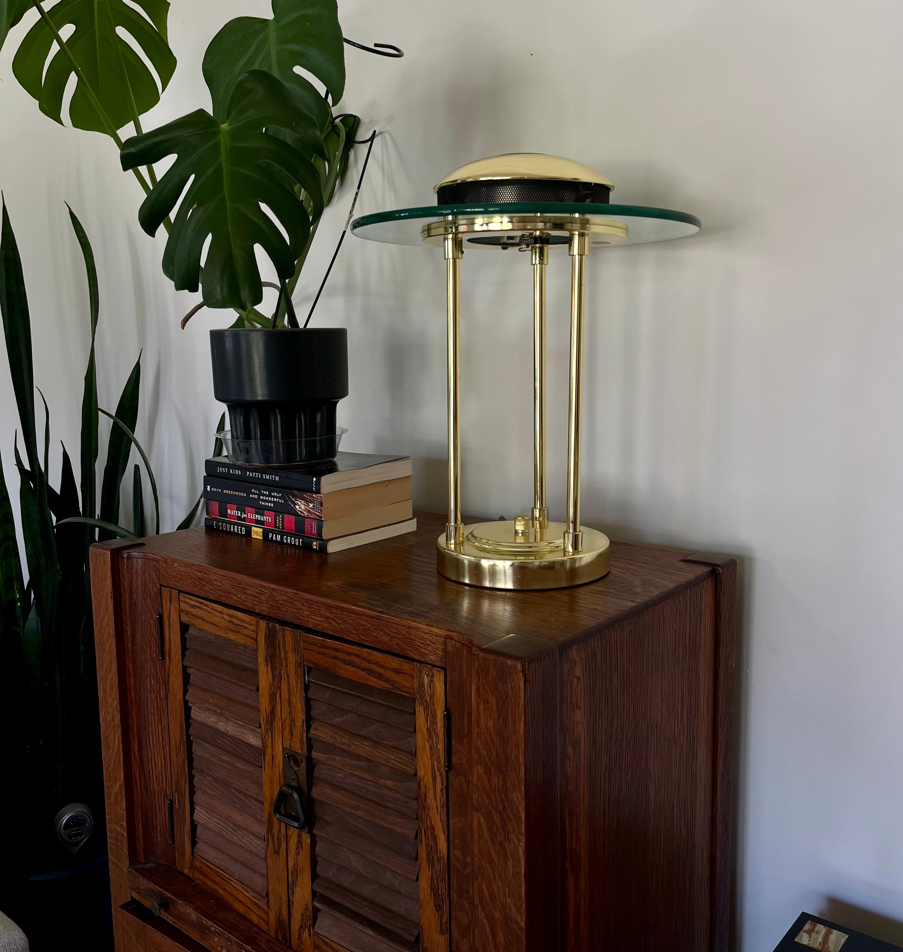 1980s Robert Sonneman Style Saturn Table Lamp – Vintage Brass & Glass Modernist Lighting