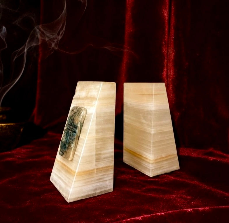 Vintage Banded Onyx Bookends
