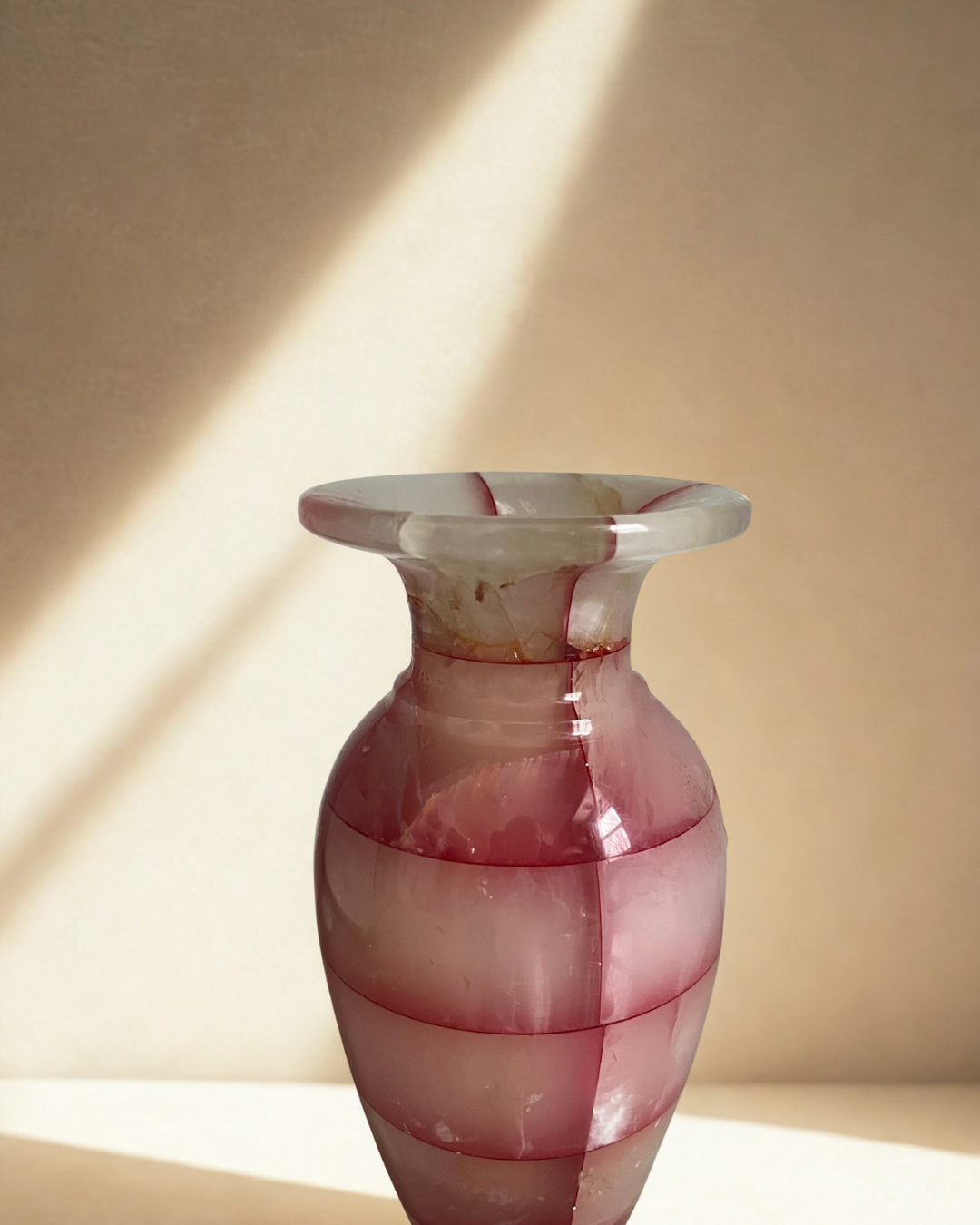 Vintage Pink Onyx Hand-Carved Bud Vase