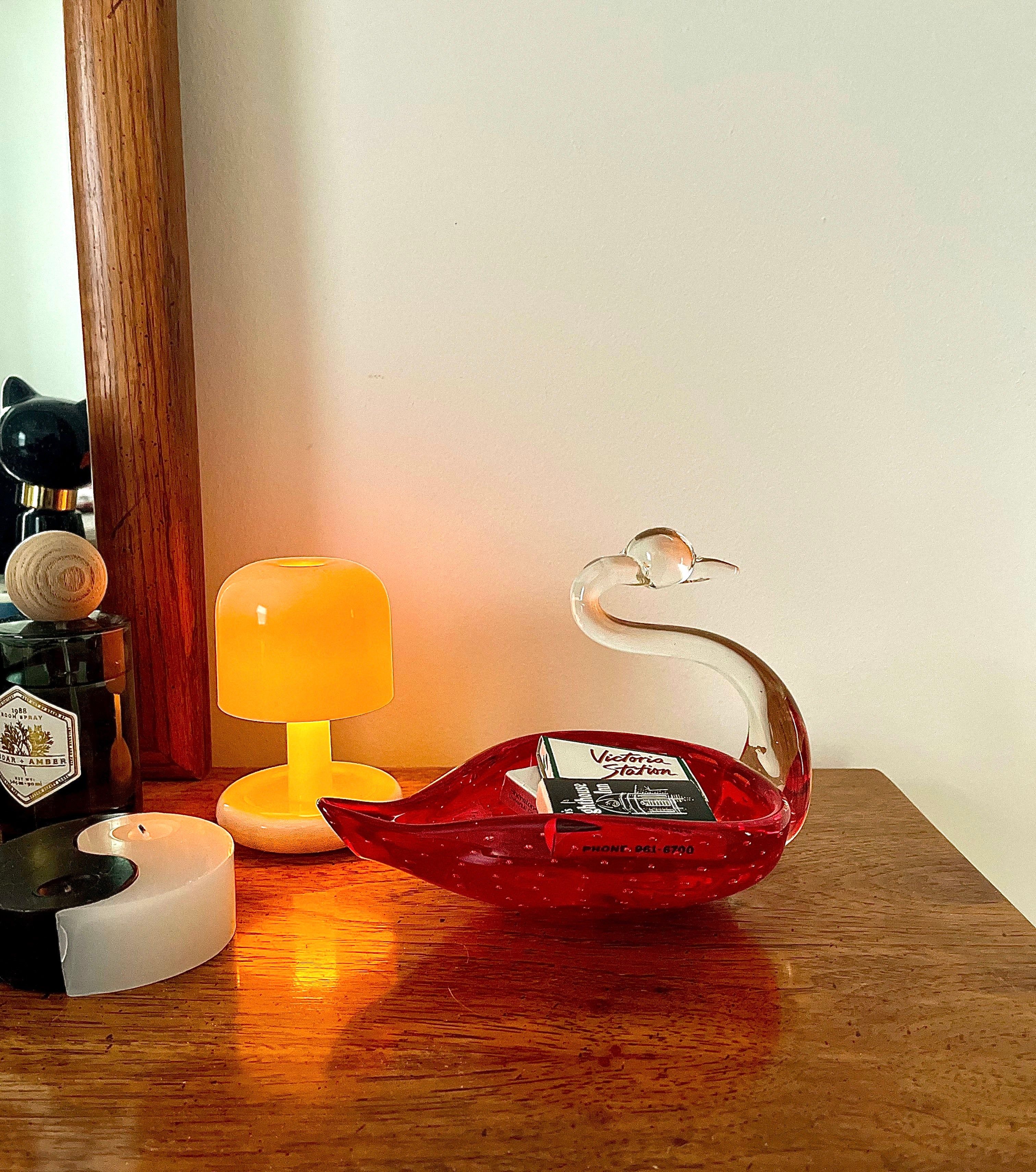 Viking Glass Company Amberina Ruby Red Swan Trinket Jewelry Dish