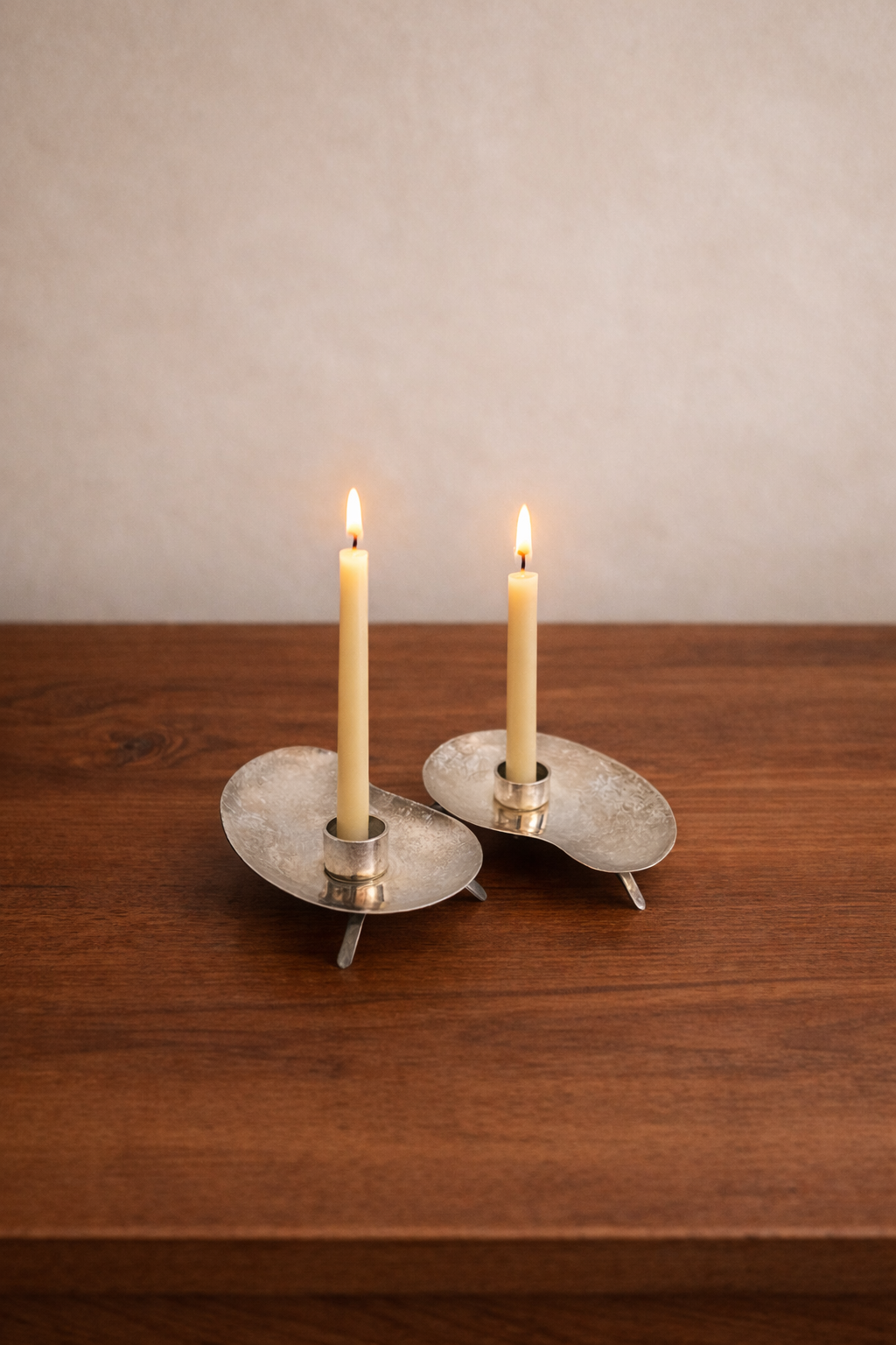 Vintage Danish Modern Silver-Plated Candle Holders | Midcentury Minimalist Pair