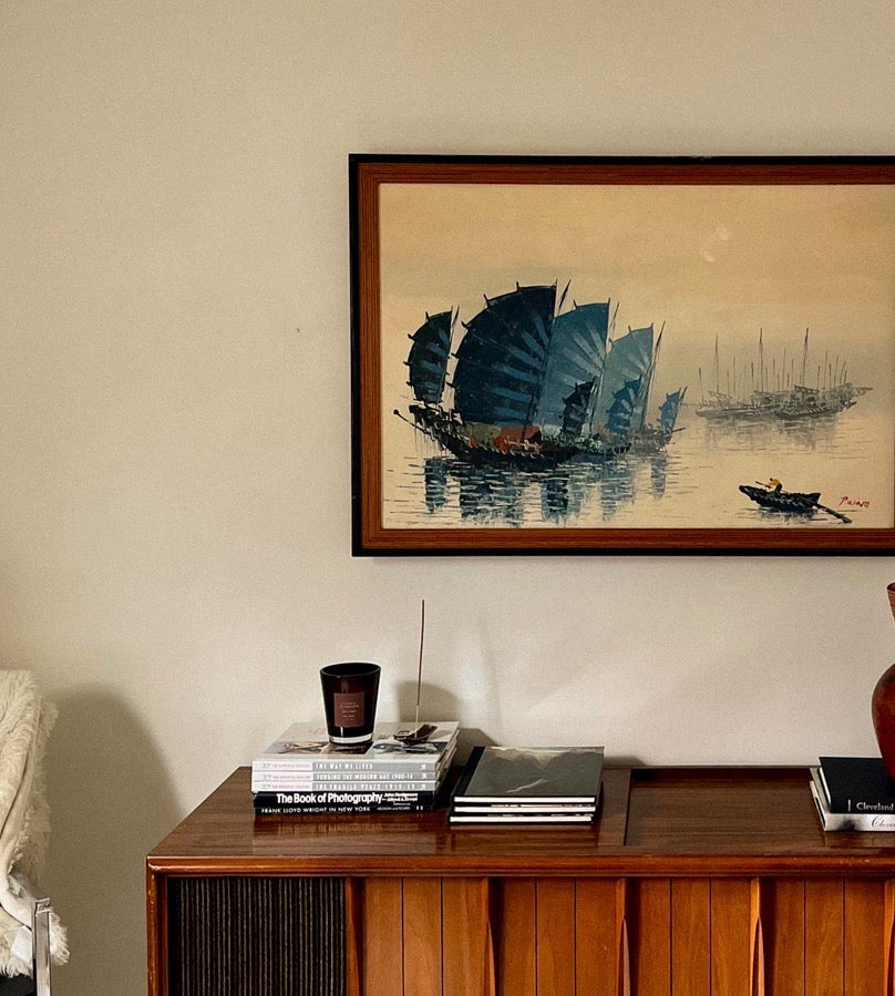 Oversized Midcentury Maritime Painting — Signed P. Wong