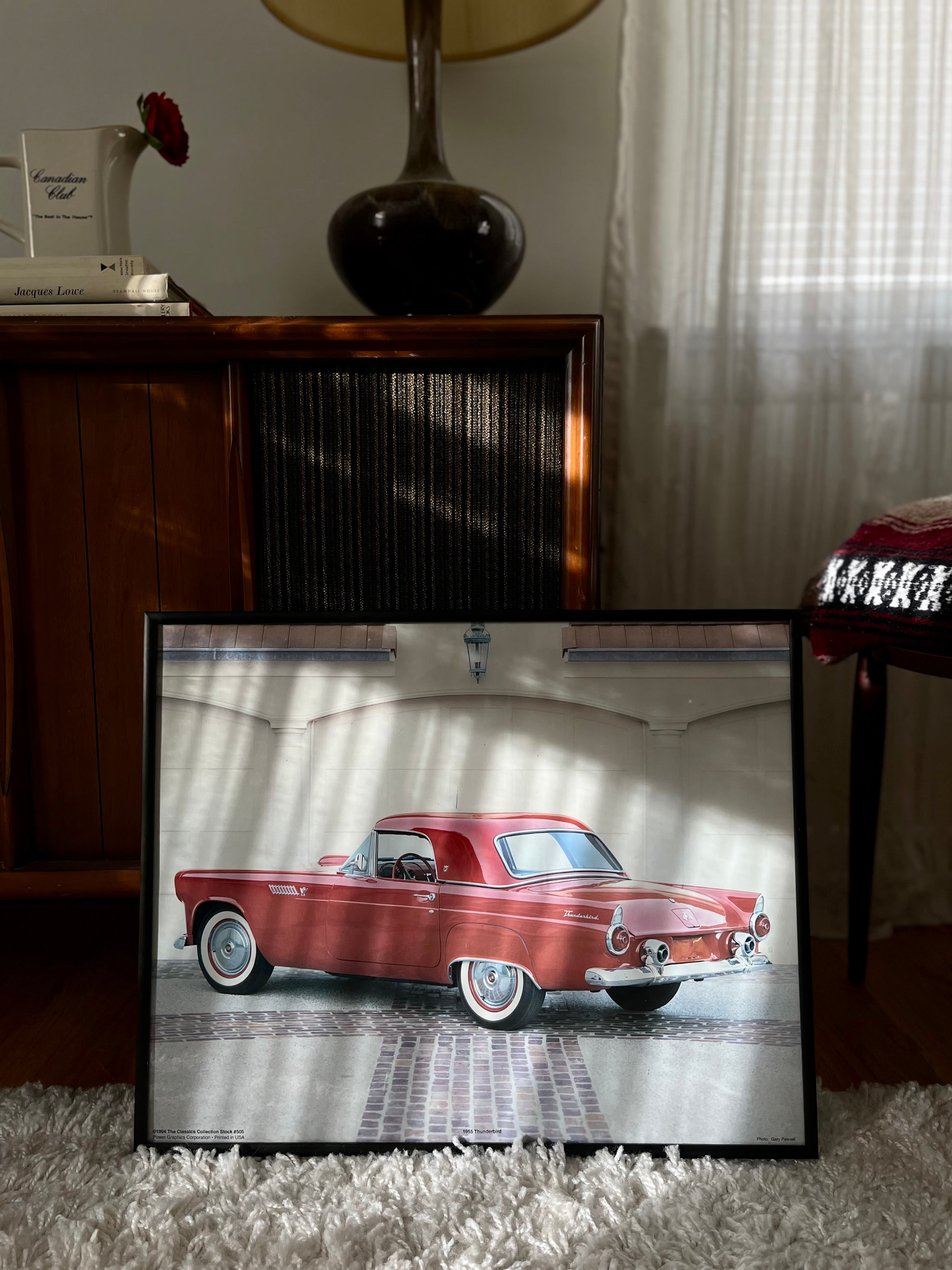 Red Thunderbird Print — Framed Vintage Auto Photograph