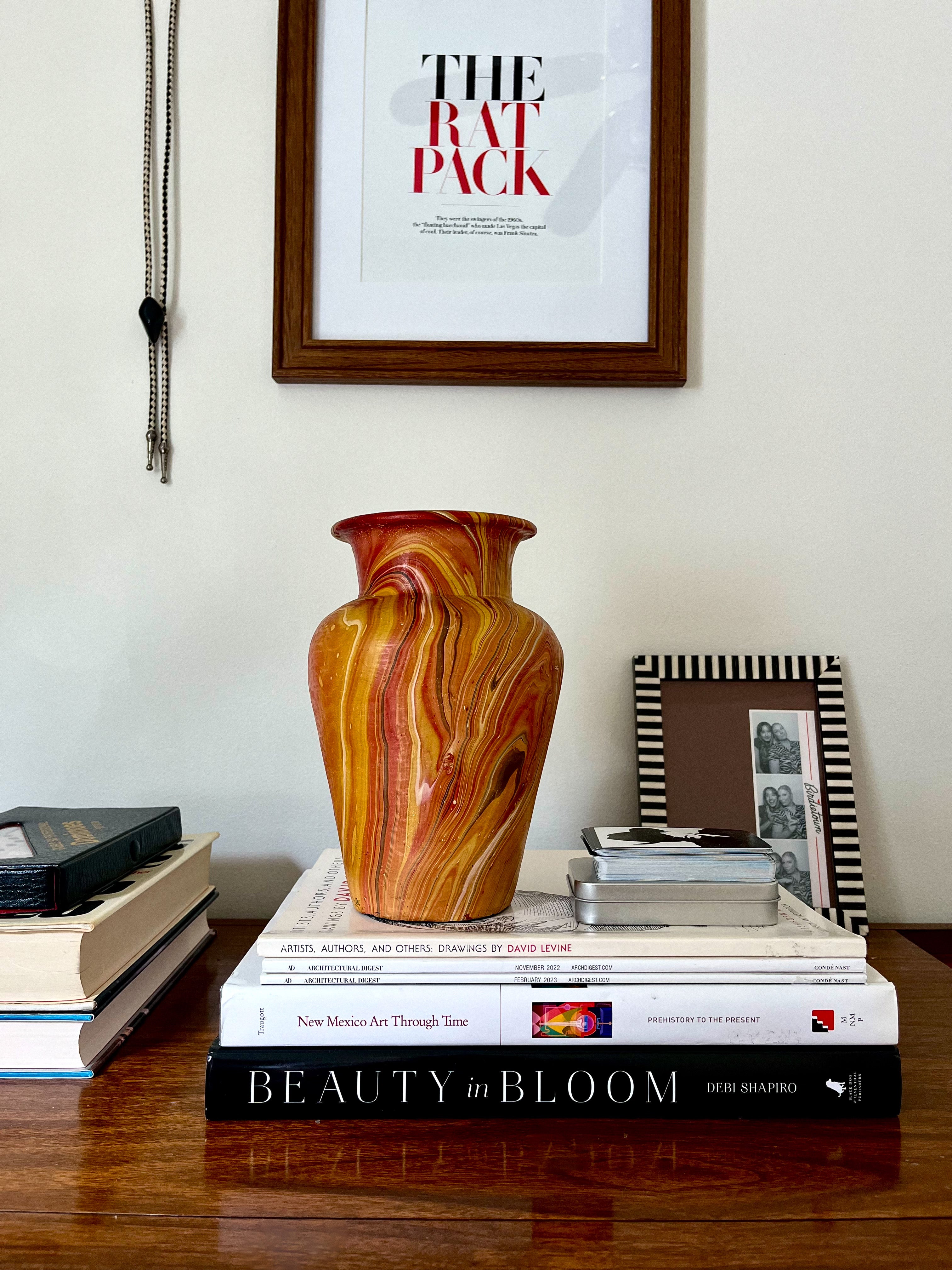 Vintage Indonesian Orange Swirl Clay Vase