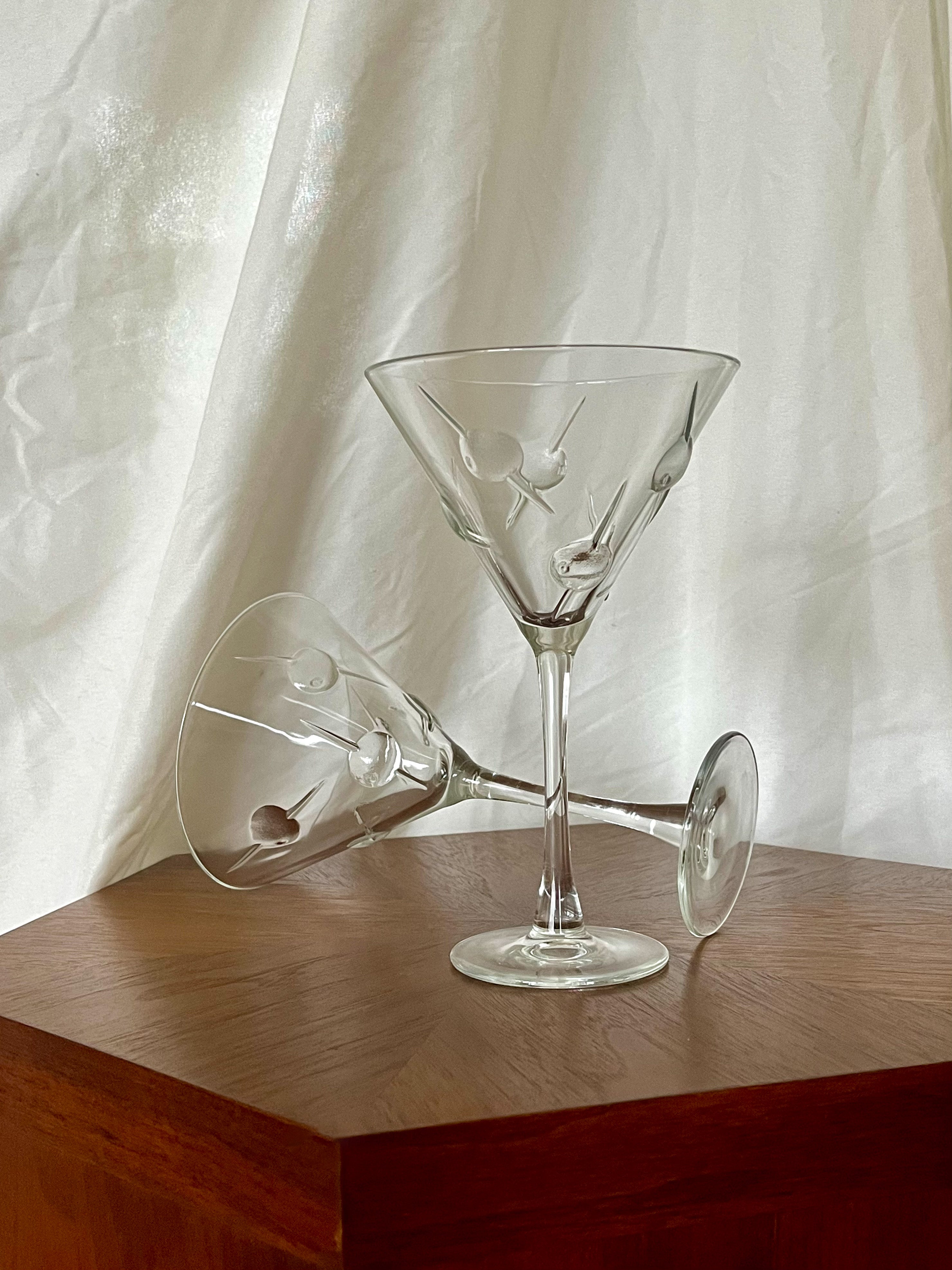 Etched Olive Martini Glasses (Set of 2) — Vintage Barware