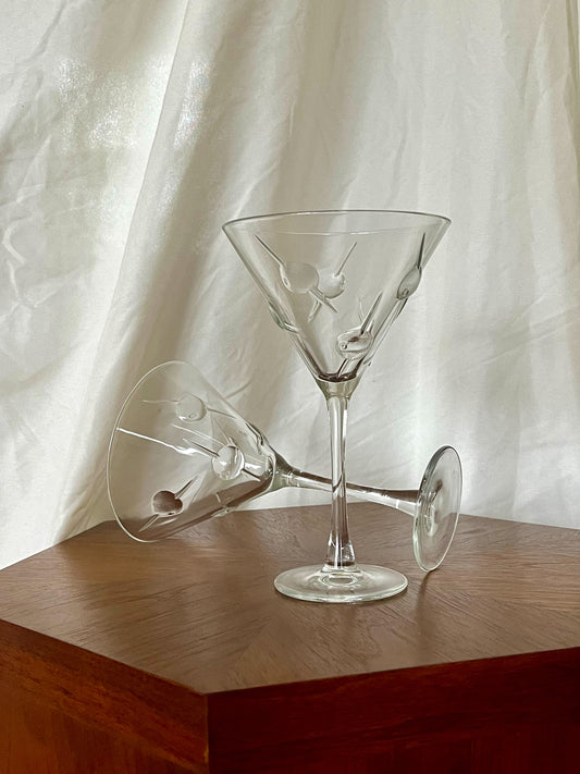 Etched Olive Martini Glasses (Set of 2) — Vintage Barware